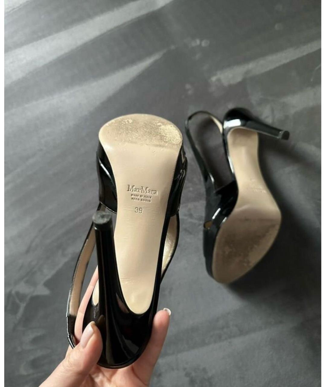 'S MAX MARA Черные босоножки из лакированной кожи, фото 4