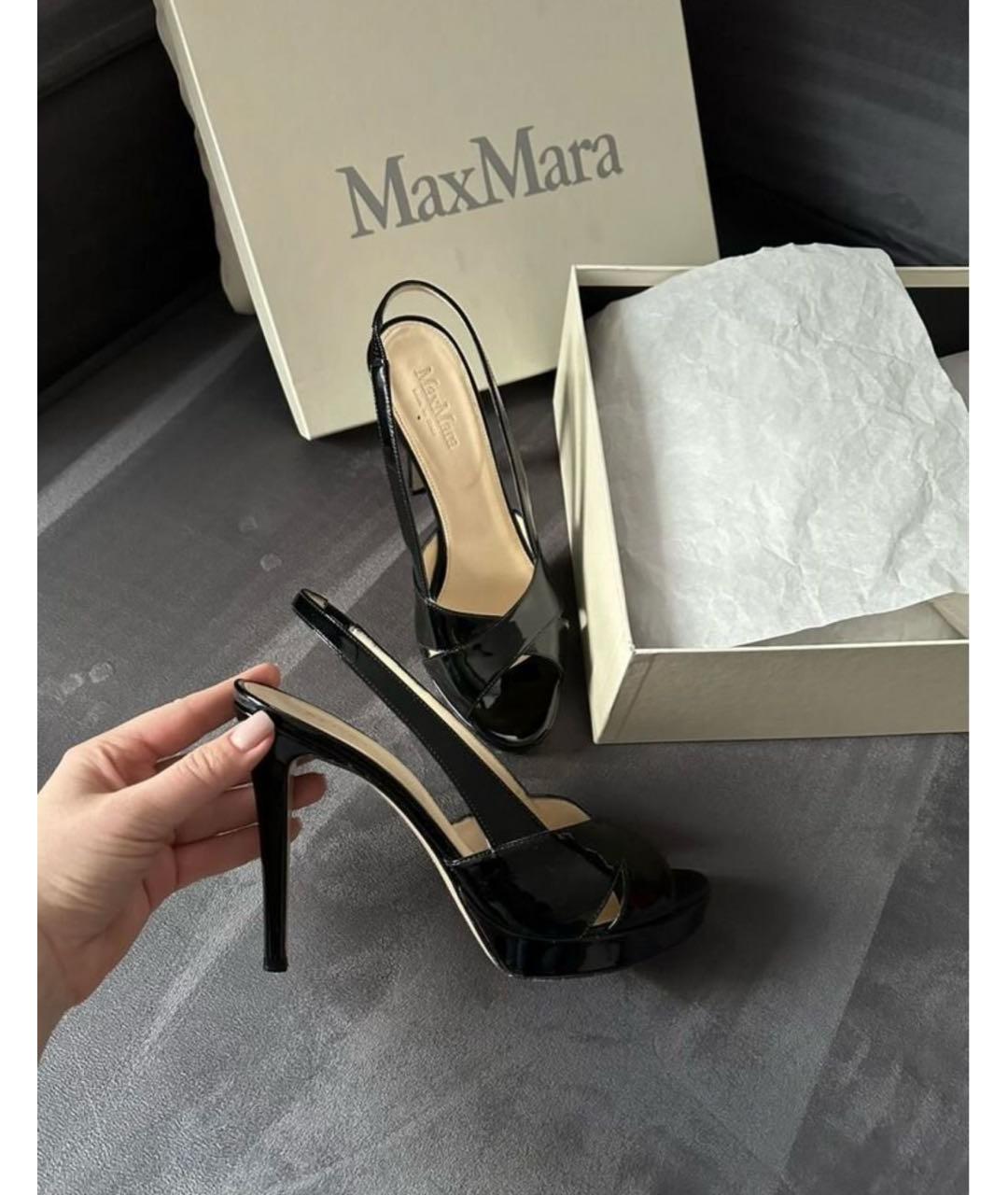 'S MAX MARA Черные босоножки из лакированной кожи, фото 7