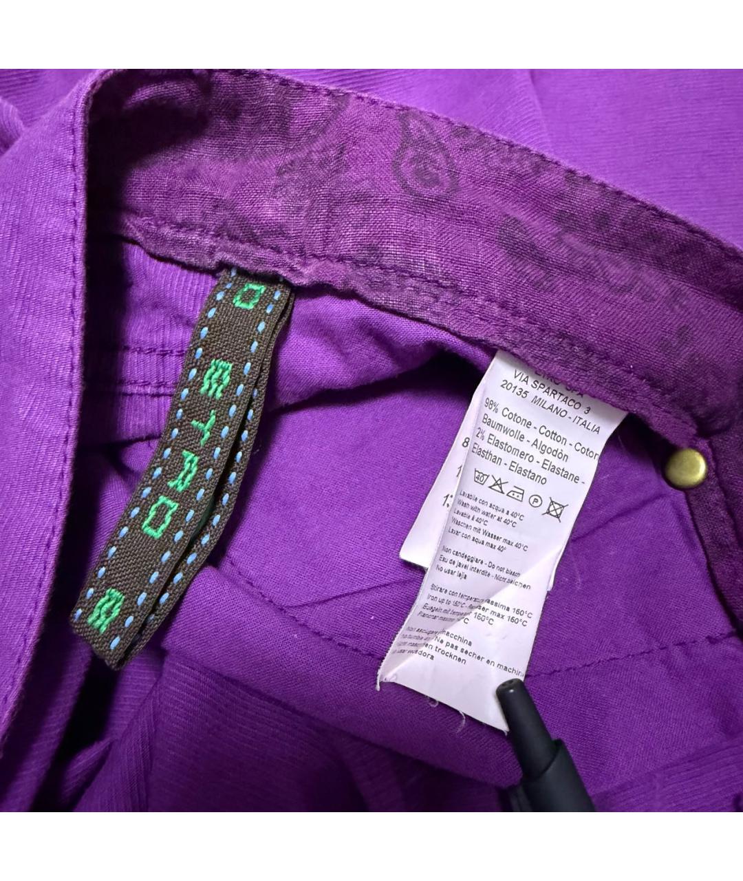 ETRO Фиолетовые хлопко-эластановые прямые брюки, фото 6