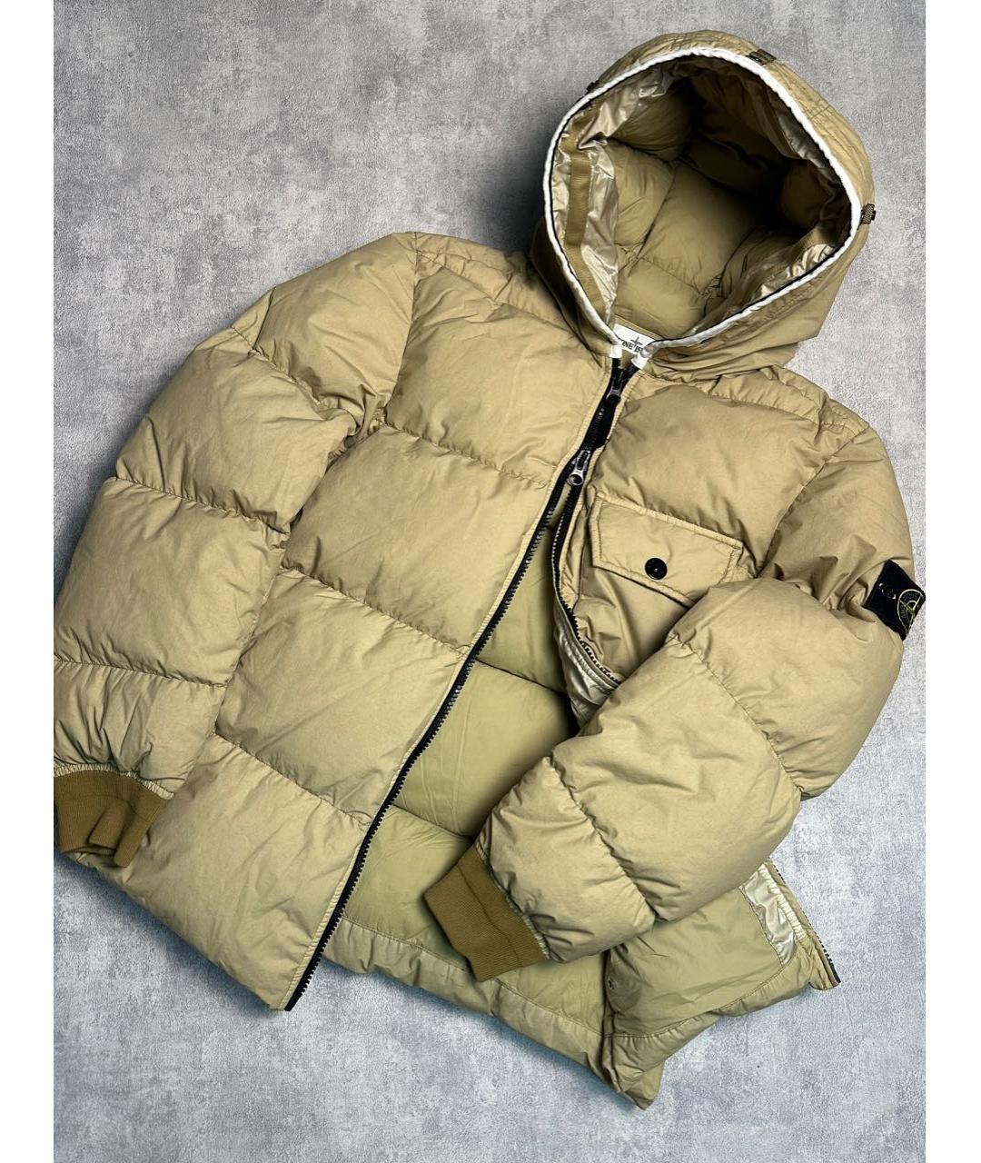 STONE ISLAND Бежевый полиамидовый пуховик, фото 5
