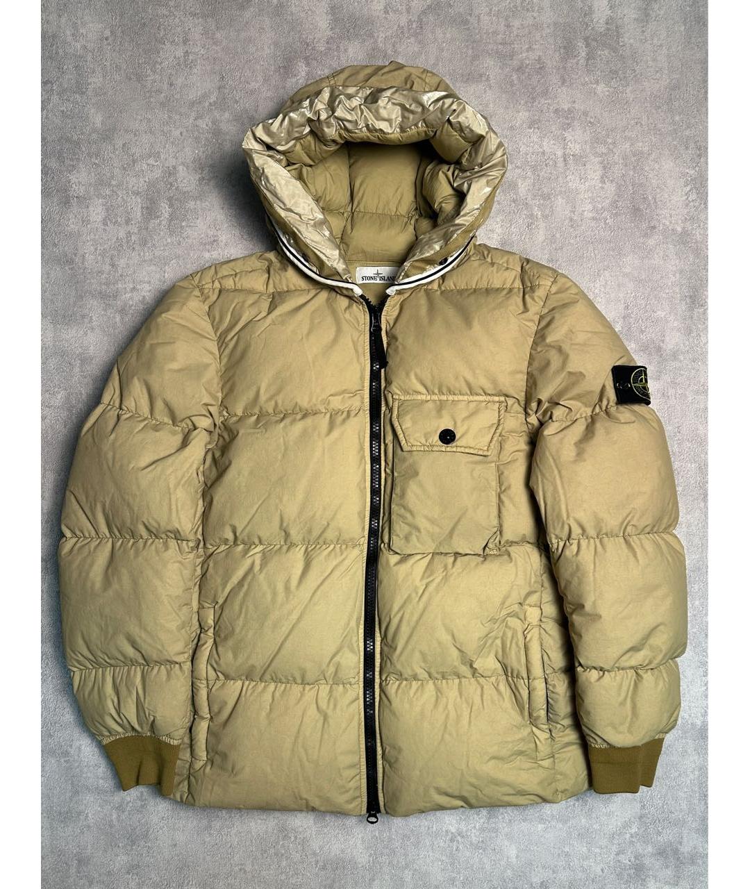 STONE ISLAND Бежевый полиамидовый пуховик, фото 2