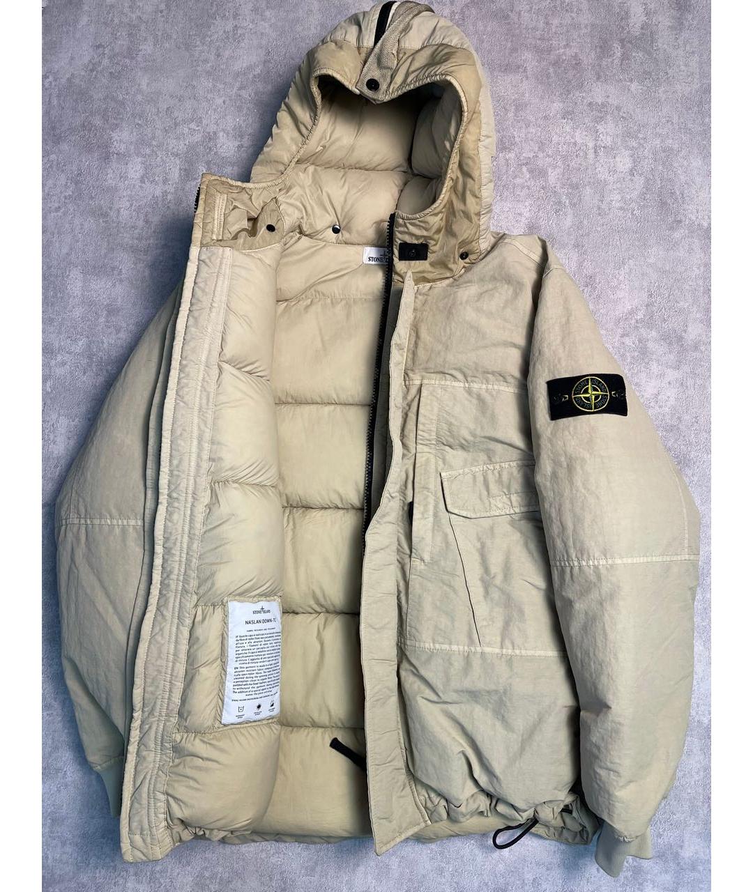 STONE ISLAND Бежевый полиамидовый пуховик, фото 4