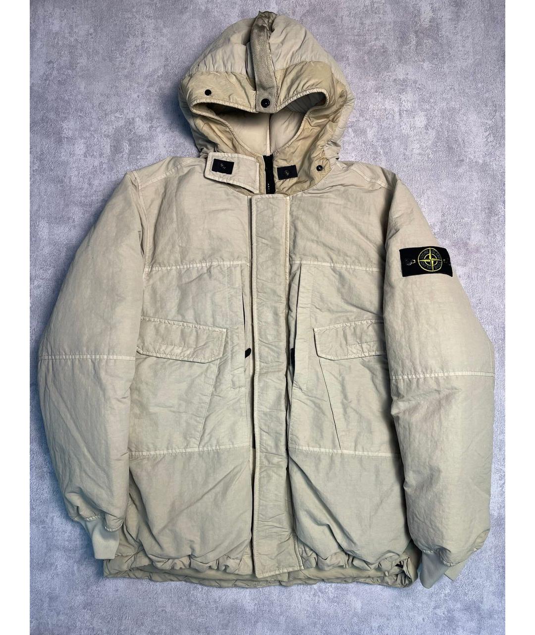 STONE ISLAND Бежевый полиамидовый пуховик, фото 2