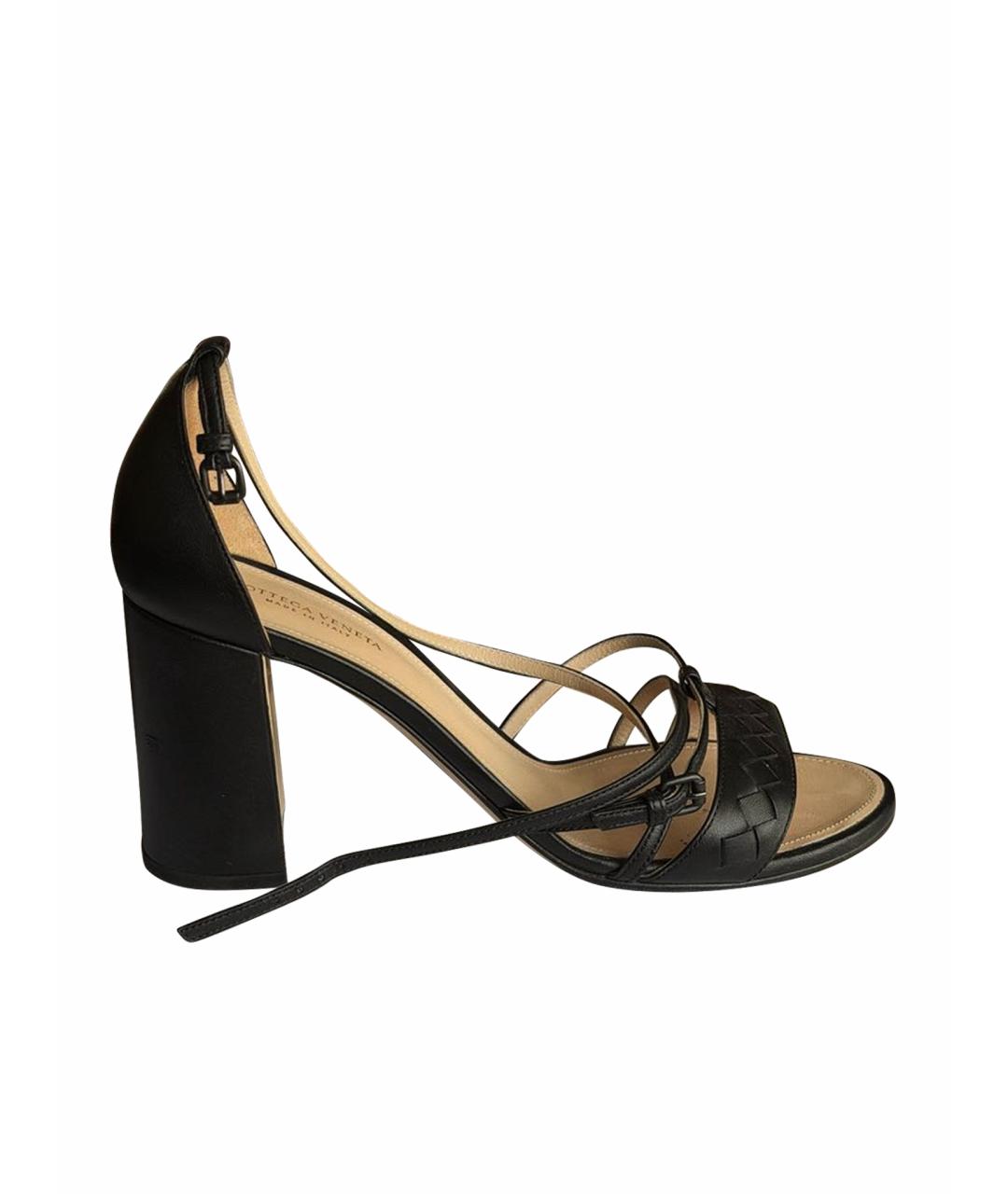 BOTTEGA VENETA Черные кожаные босоножки, фото 1