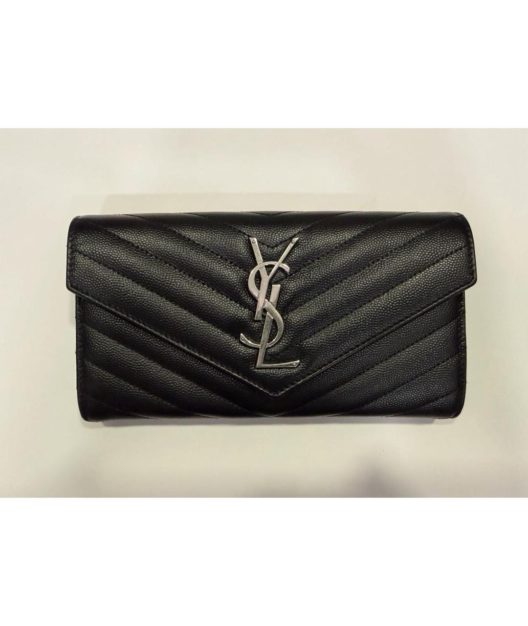 SAINT LAURENT Черный кожаный кошелек, фото 3