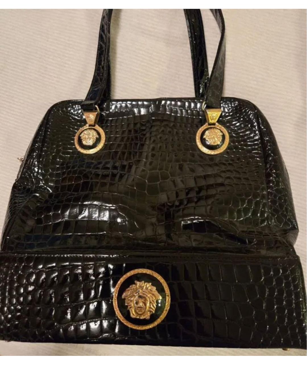 VERSACE Черная кожаная сумка с короткими ручками, фото 5