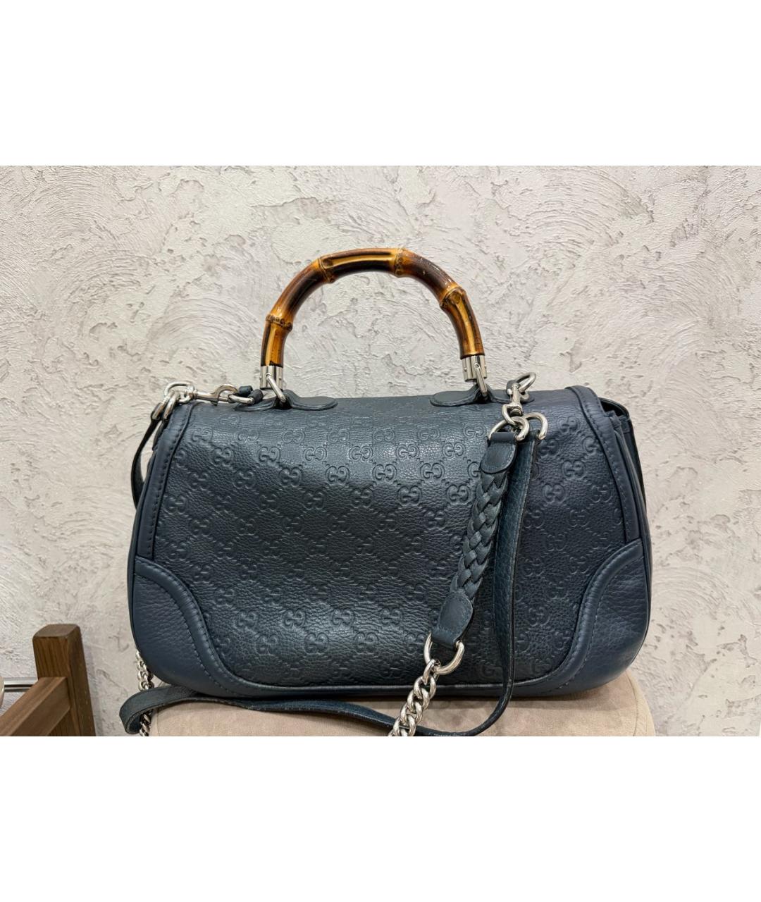 GUCCI Синяя кожаная сумка тоут, фото 3