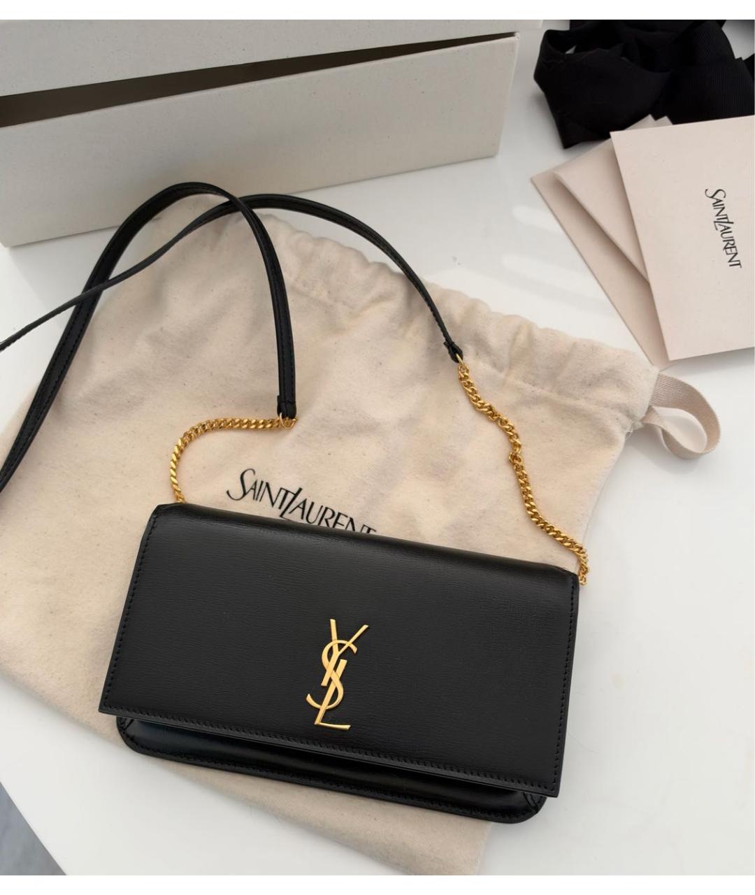 SAINT LAURENT Черная кожаная сумка через плечо, фото 2