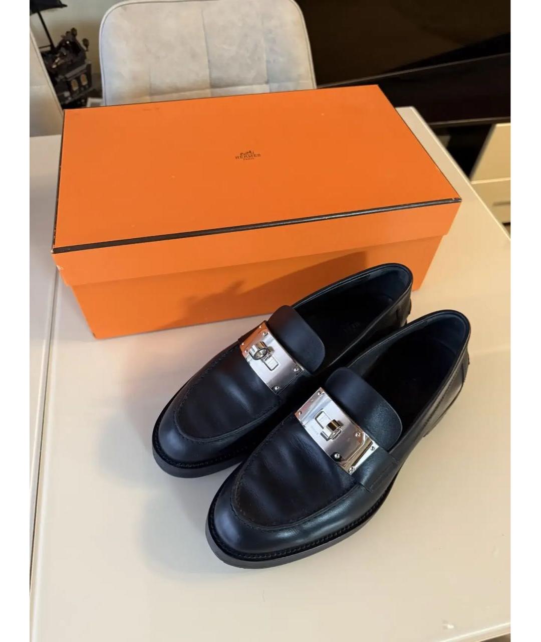 HERMES Черные кожаные лоферы, фото 7