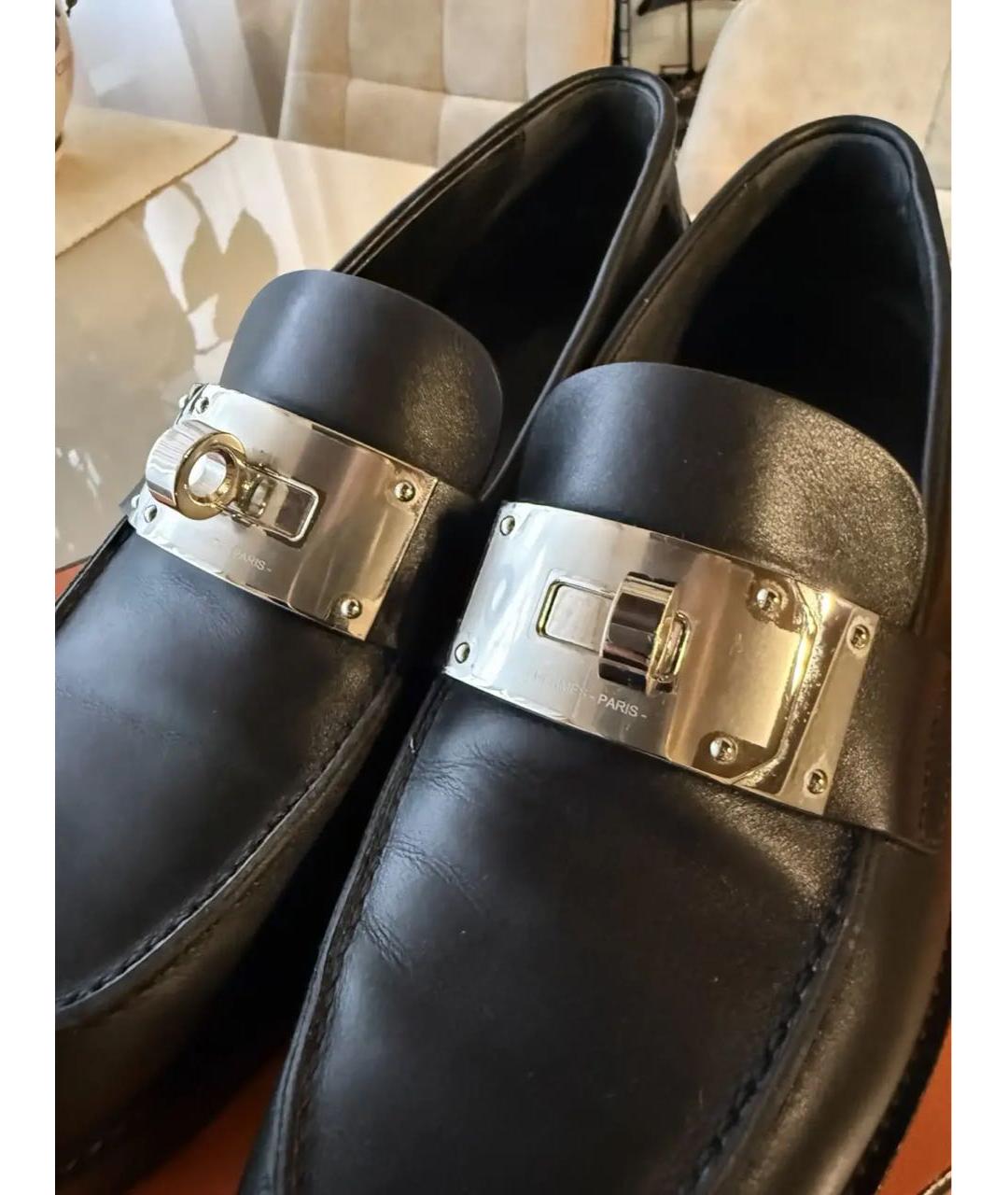 HERMES Черные кожаные лоферы, фото 8