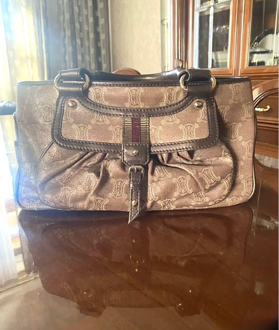 CELINE Бежевая сумка с короткими ручками из канвы, фото 6