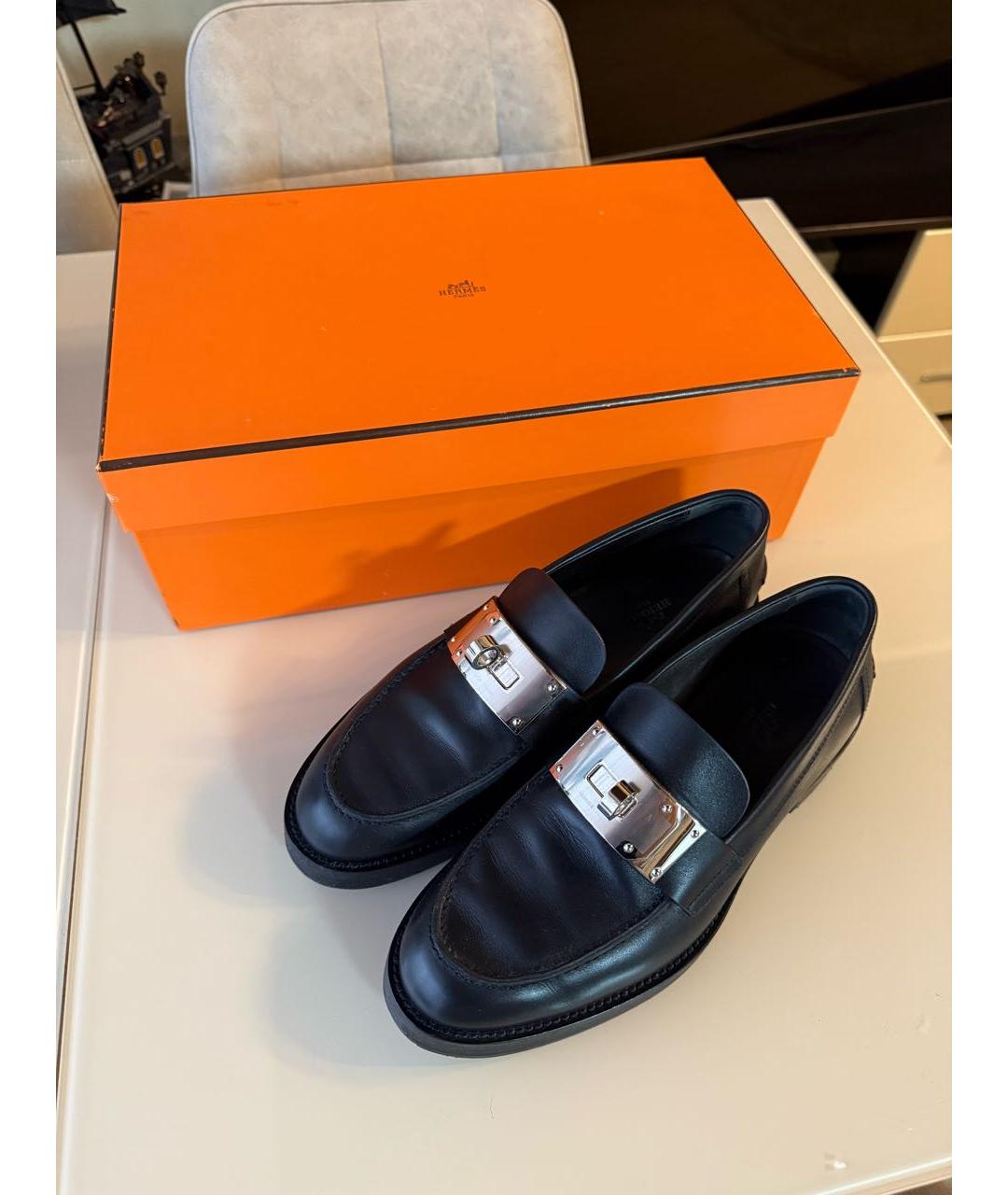 HERMES Черные кожаные лоферы, фото 5