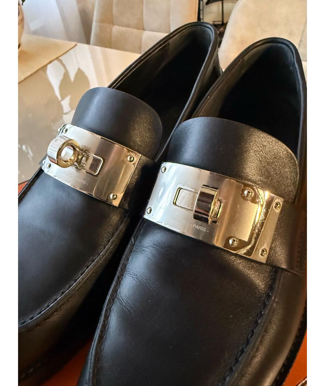 HERMES Черные кожаные лоферы, фото 6