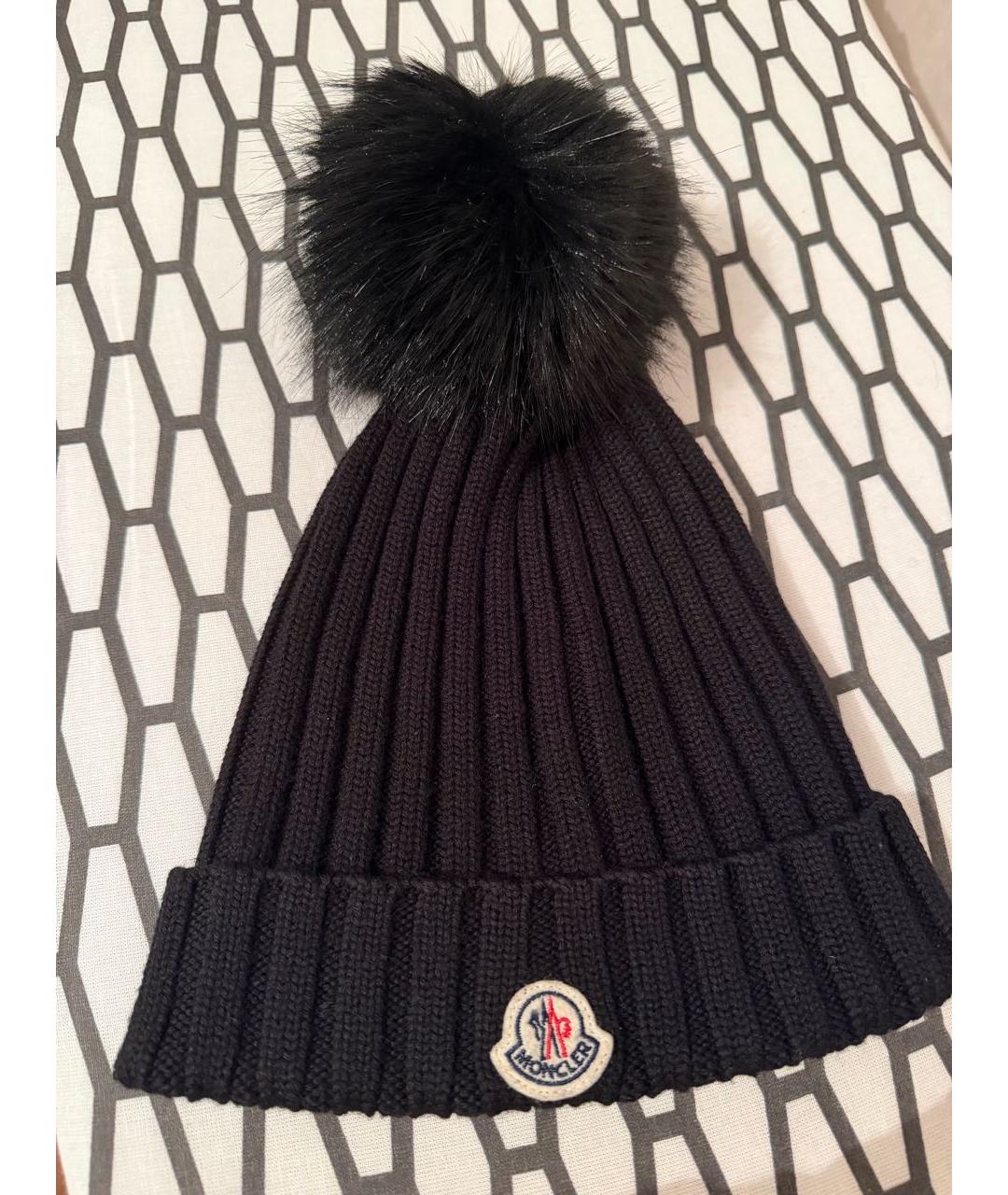 MONCLER Черная шерстяная шапка, фото 2