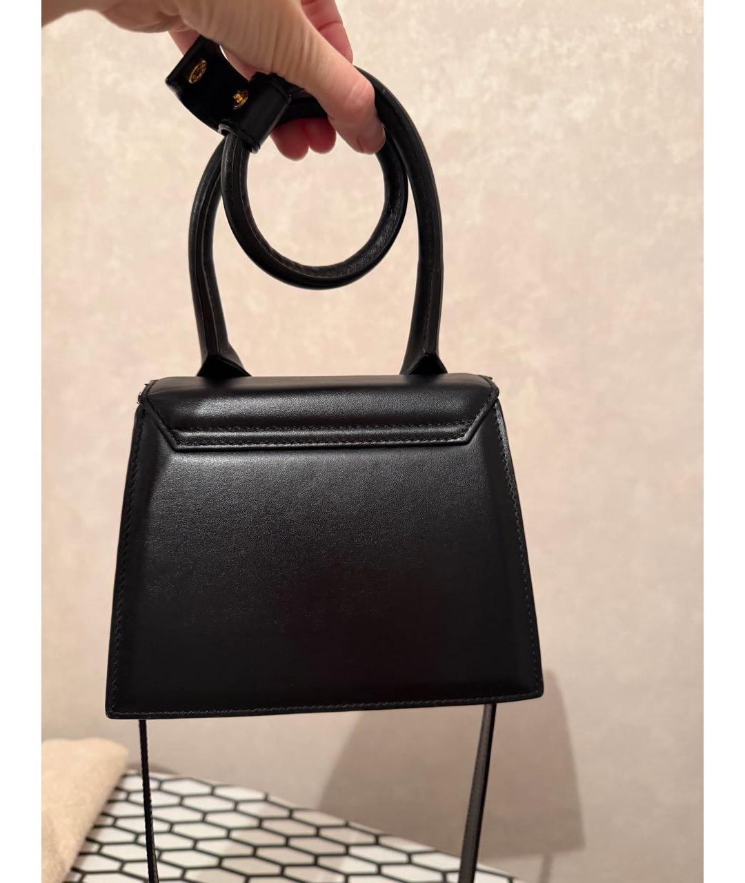JACQUEMUS Черная кожаная сумка тоут, фото 4