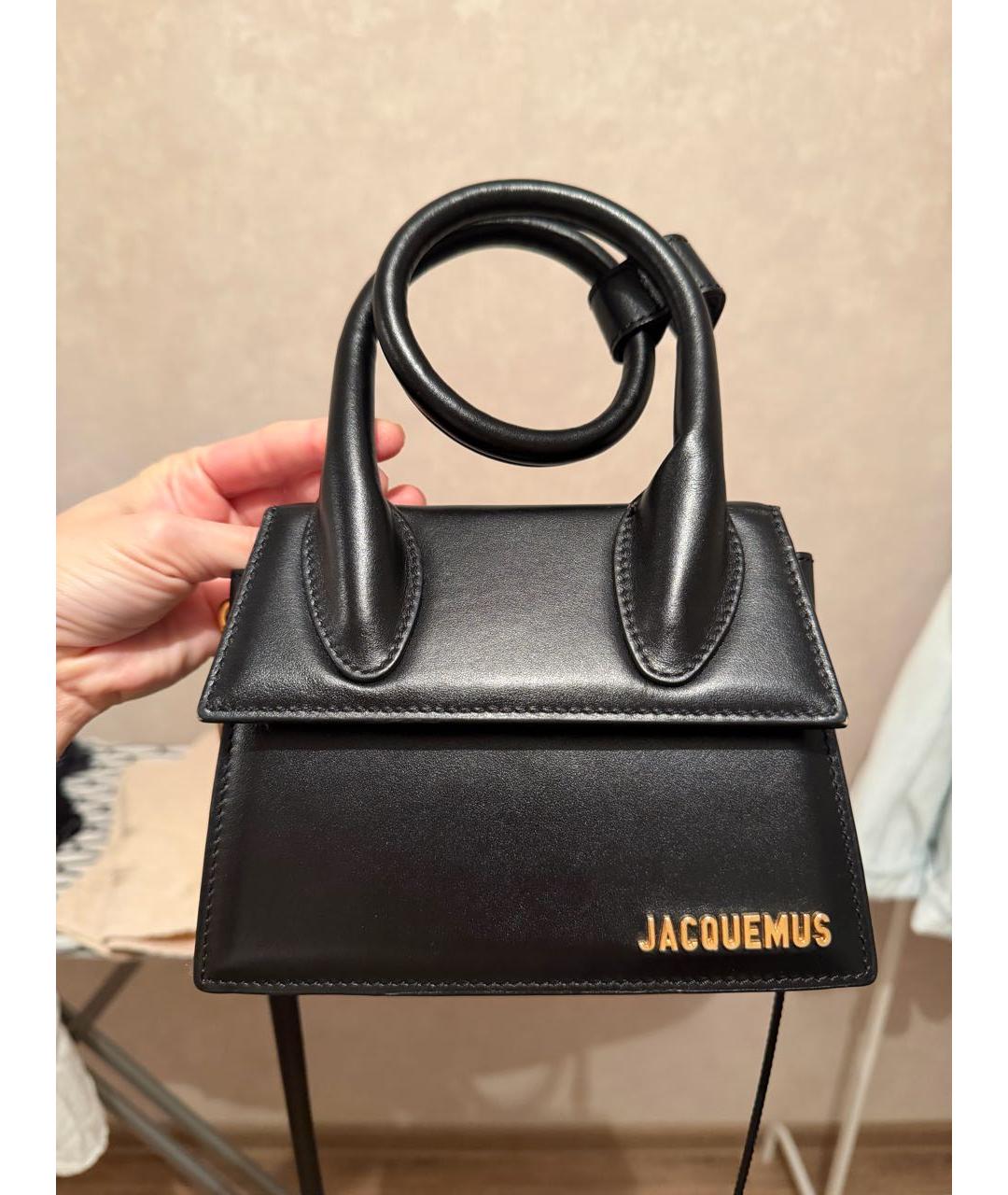 JACQUEMUS Черная кожаная сумка тоут, фото 2
