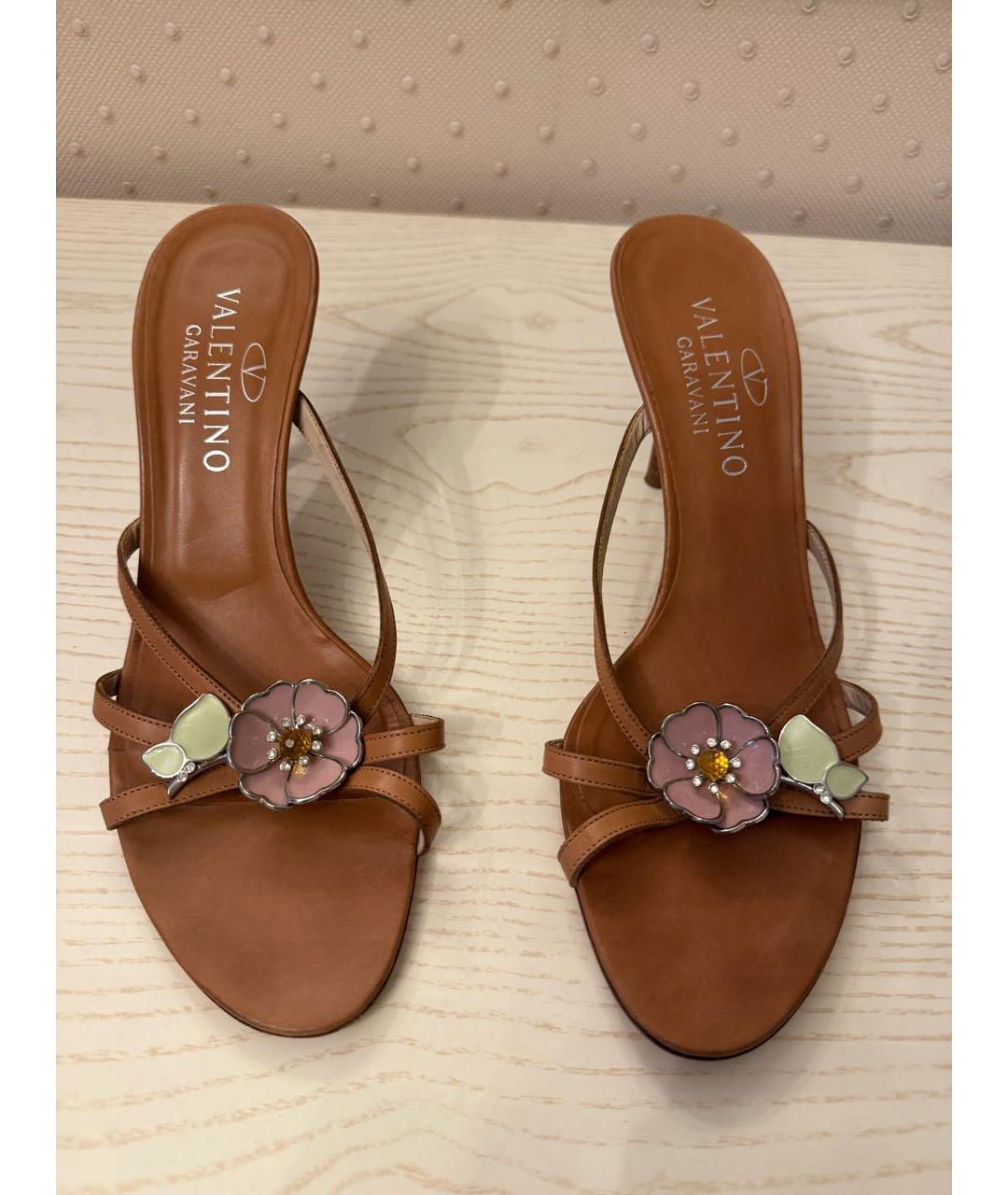 VALENTINO Коричневые кожаные босоножки, фото 2