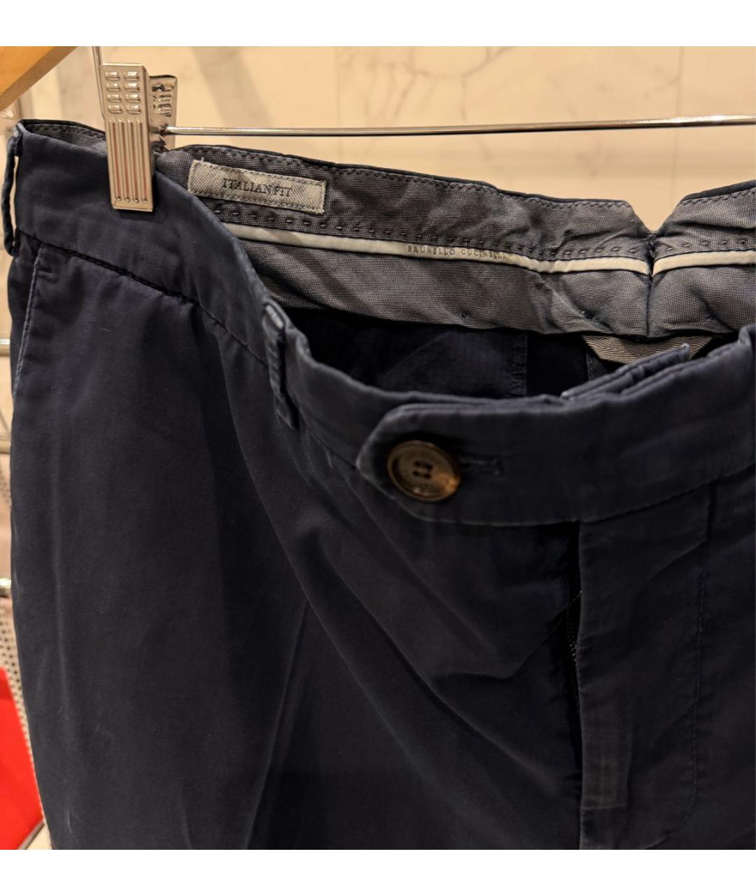 BRUNELLO CUCINELLI Темно-синие хлопковые классические брюки, фото 3
