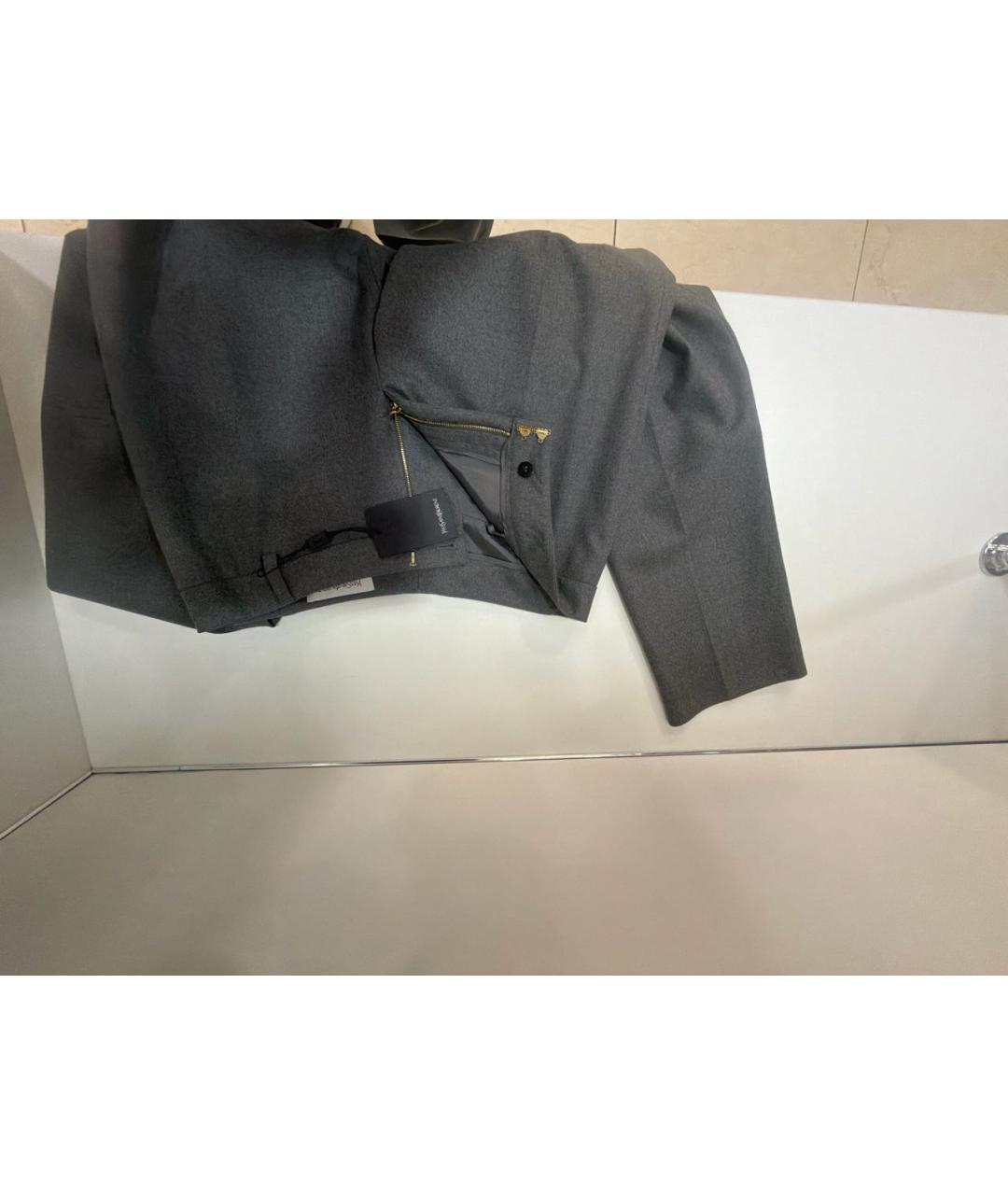SAINT LAURENT Серые шерстяные прямые брюки, фото 4
