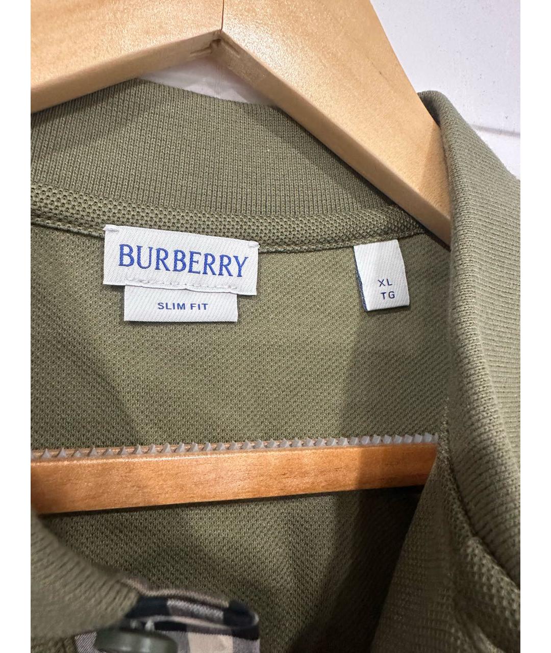 BURBERRY Хаки хлопковое поло с коротким рукавом, фото 2