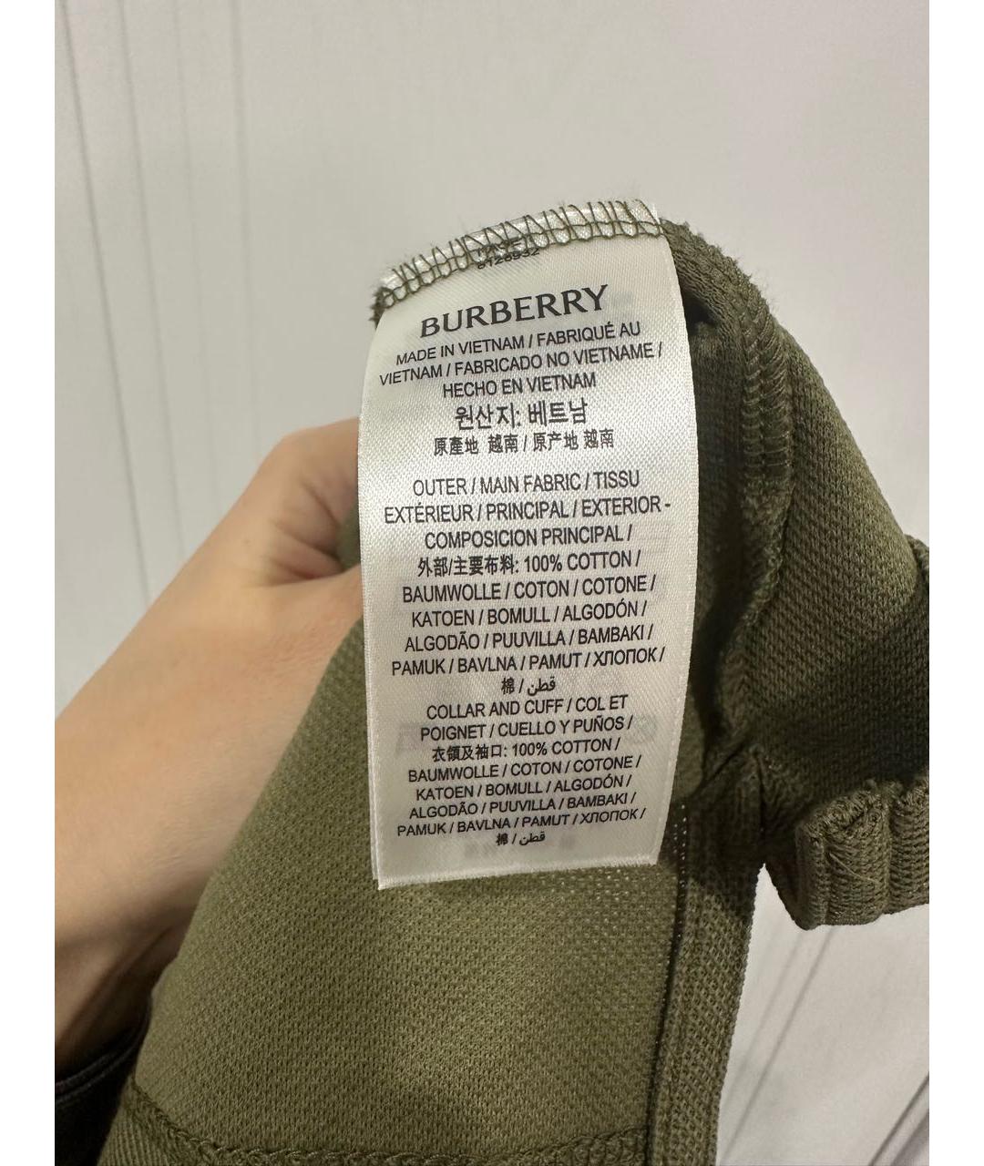 BURBERRY Хаки хлопковое поло с коротким рукавом, фото 3