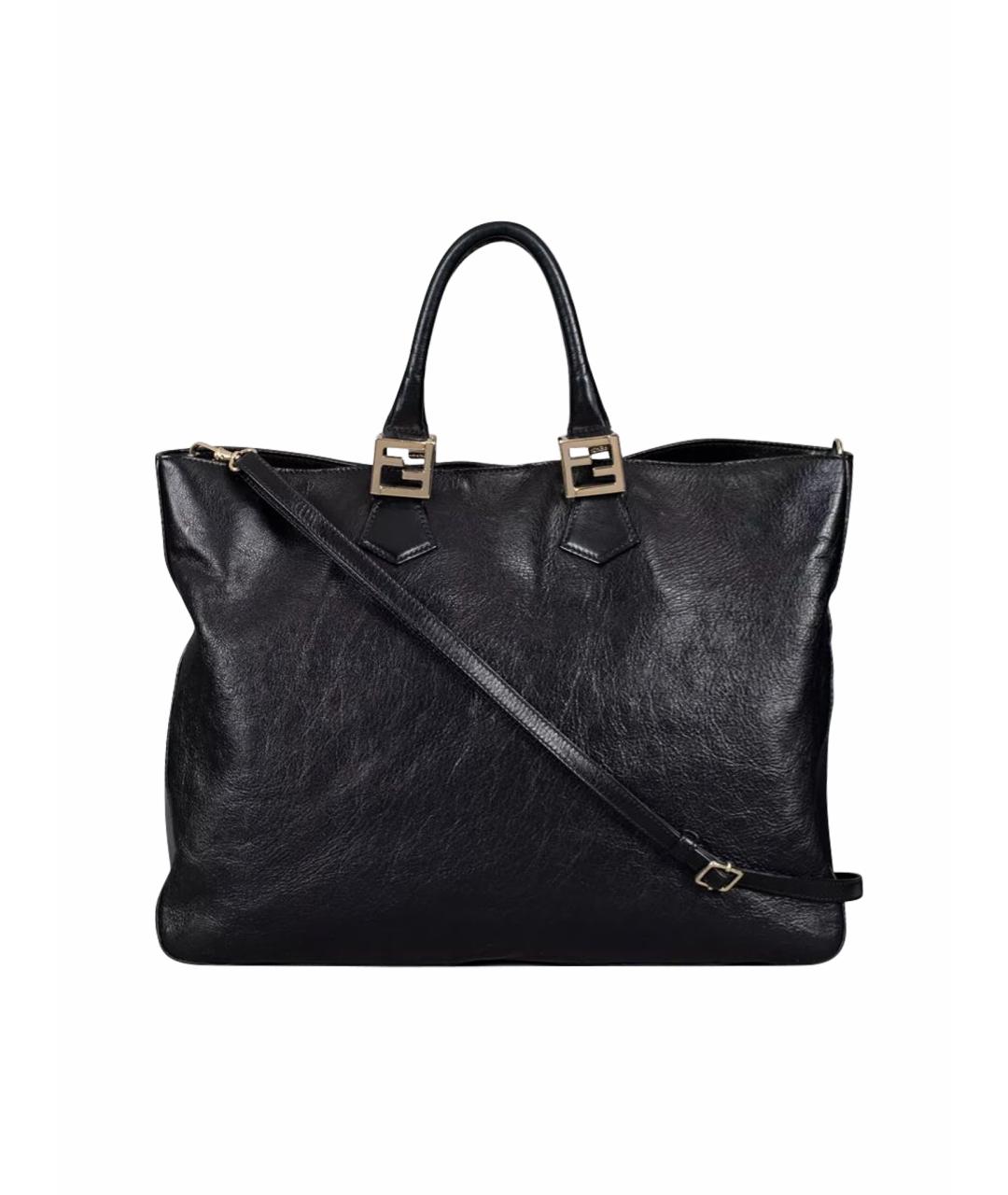FENDI Черная кожаная сумка тоут, фото 1