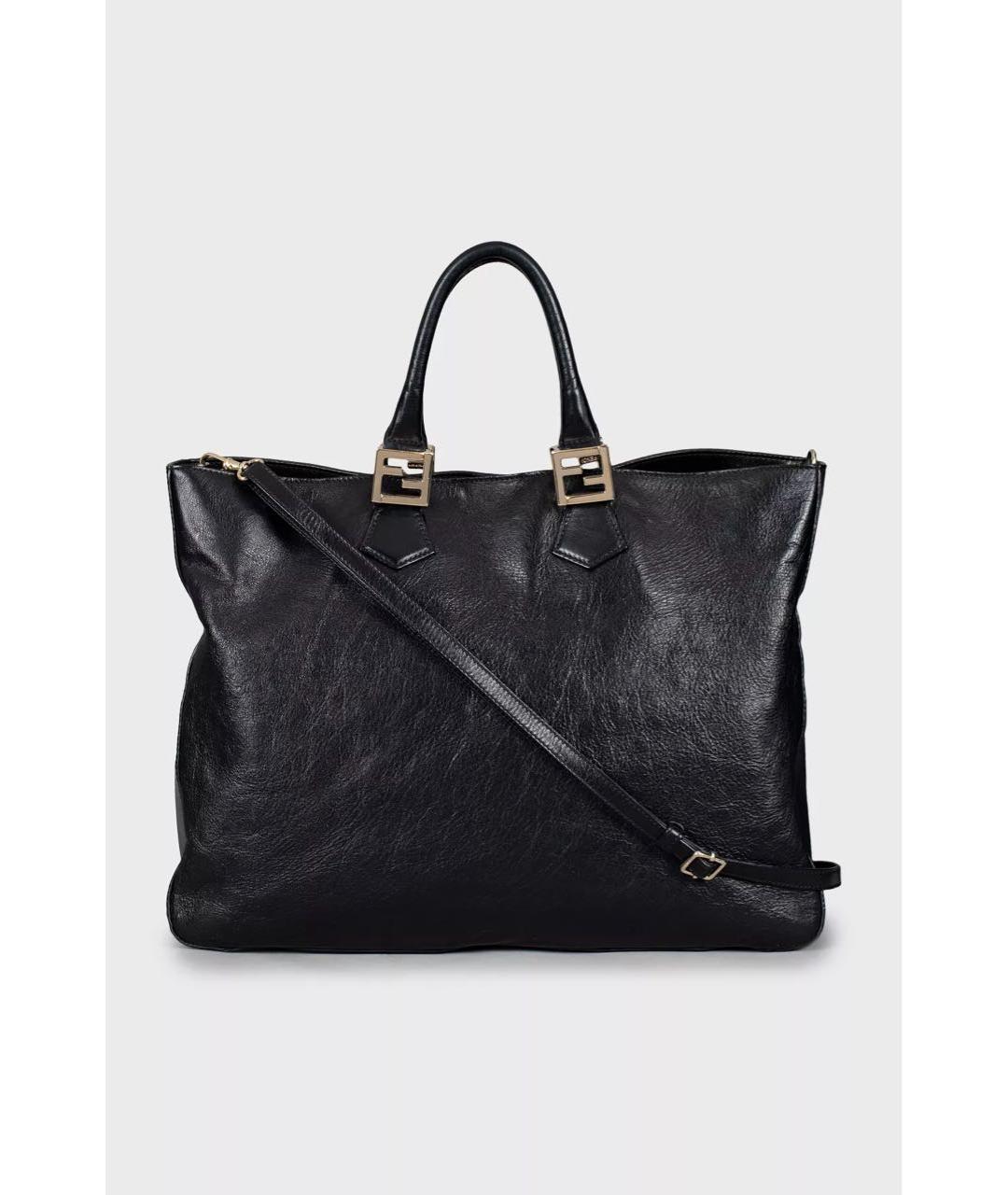 FENDI Черная кожаная сумка тоут, фото 6