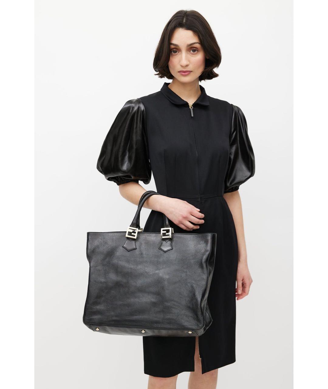 FENDI Черная кожаная сумка тоут, фото 5