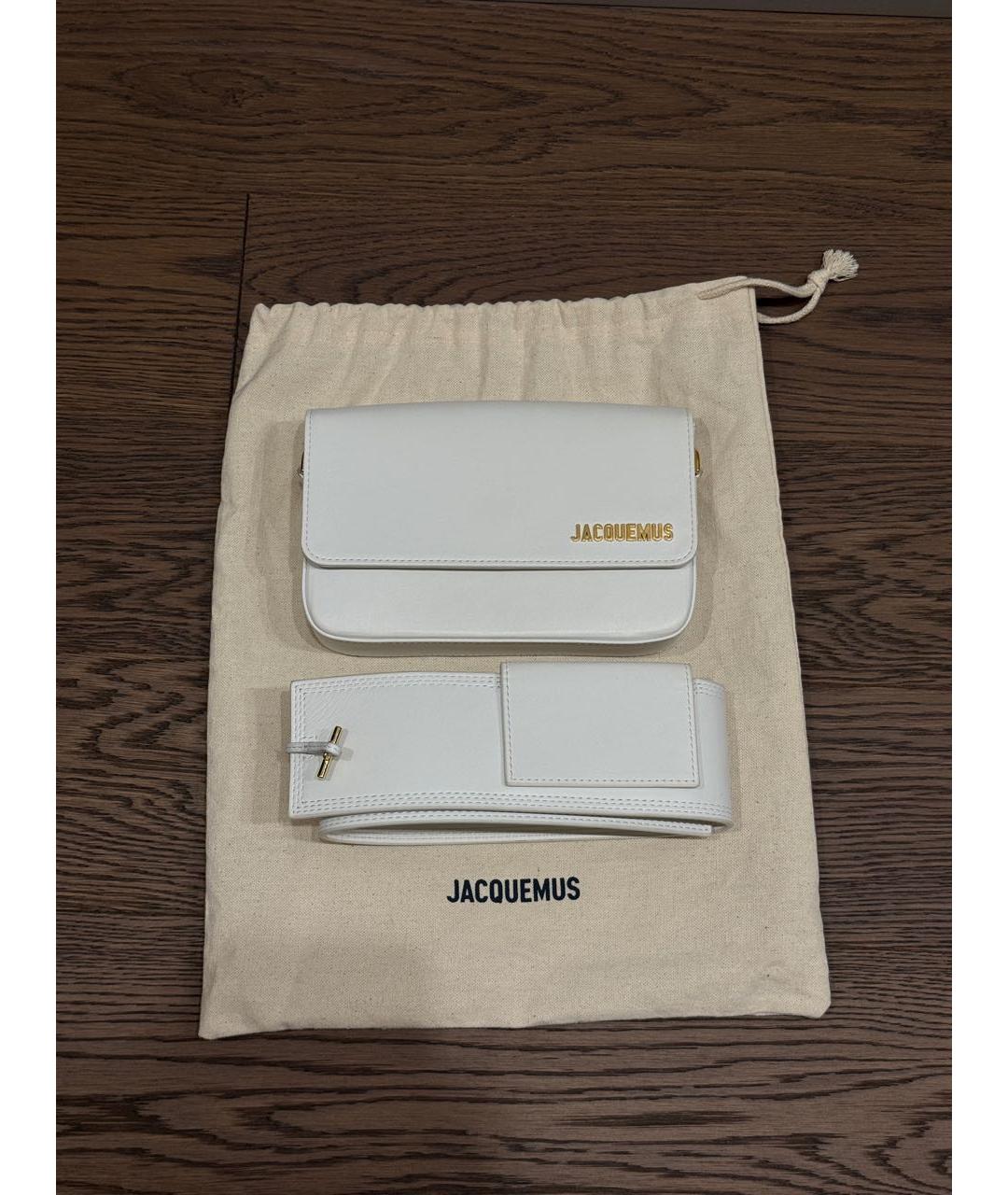 JACQUEMUS Белая кожаная сумка через плечо, фото 2