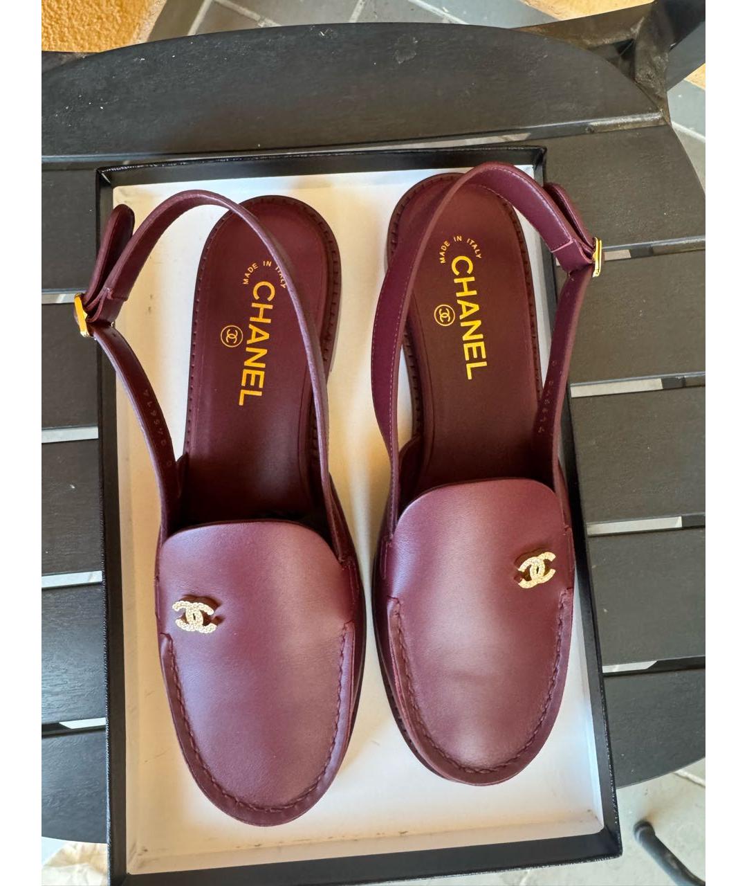 CHANEL Бордовые кожаные мюли, фото 3