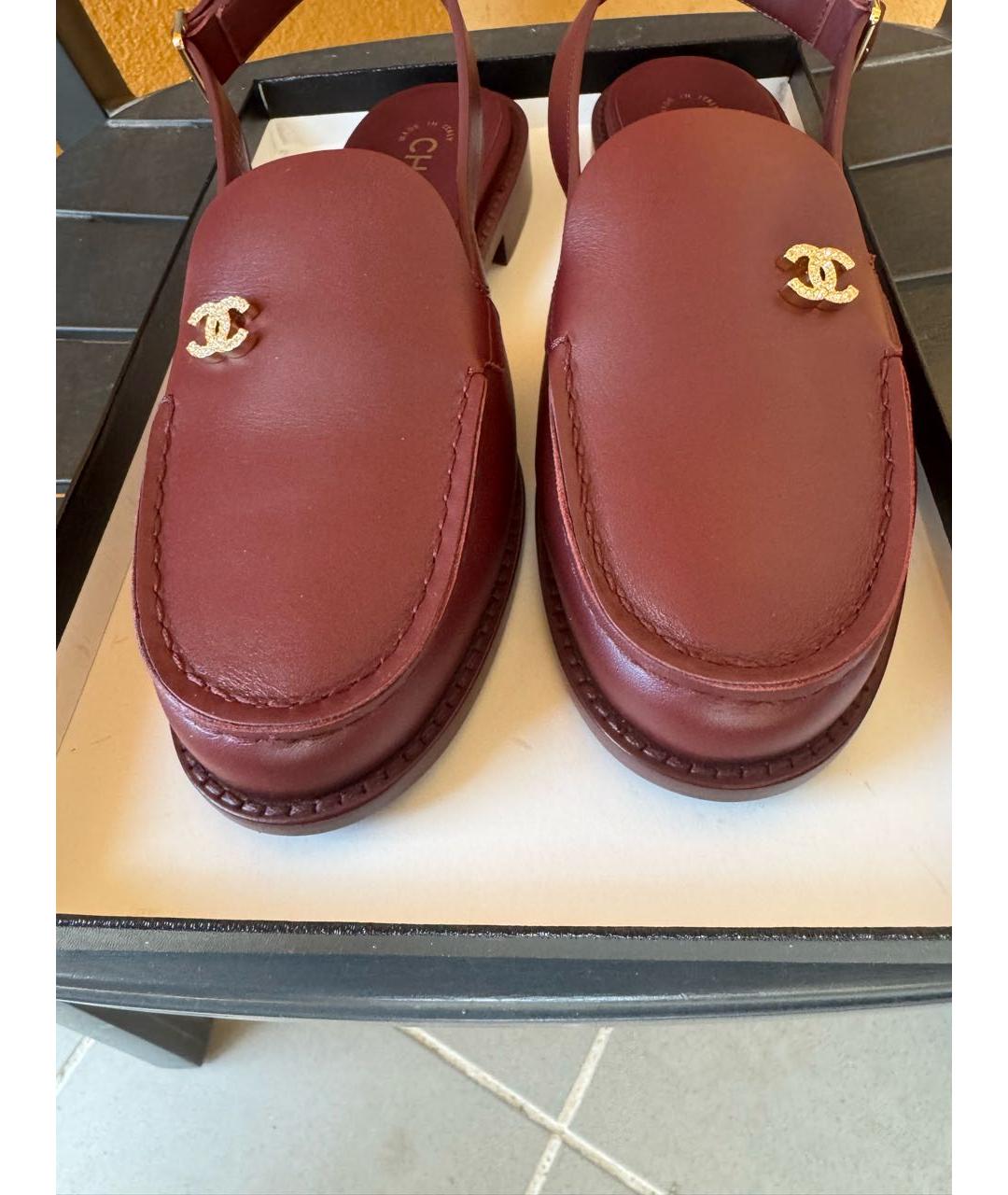 CHANEL Бордовые кожаные мюли, фото 6