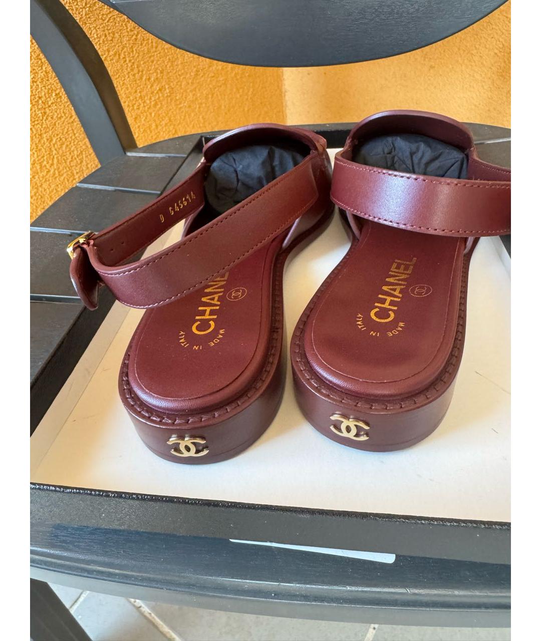 CHANEL Бордовые кожаные мюли, фото 4