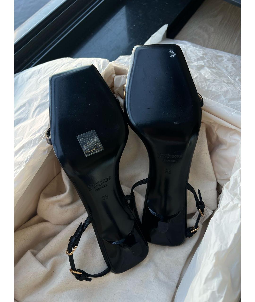 SAINT LAURENT Черные кожаные босоножки, фото 8