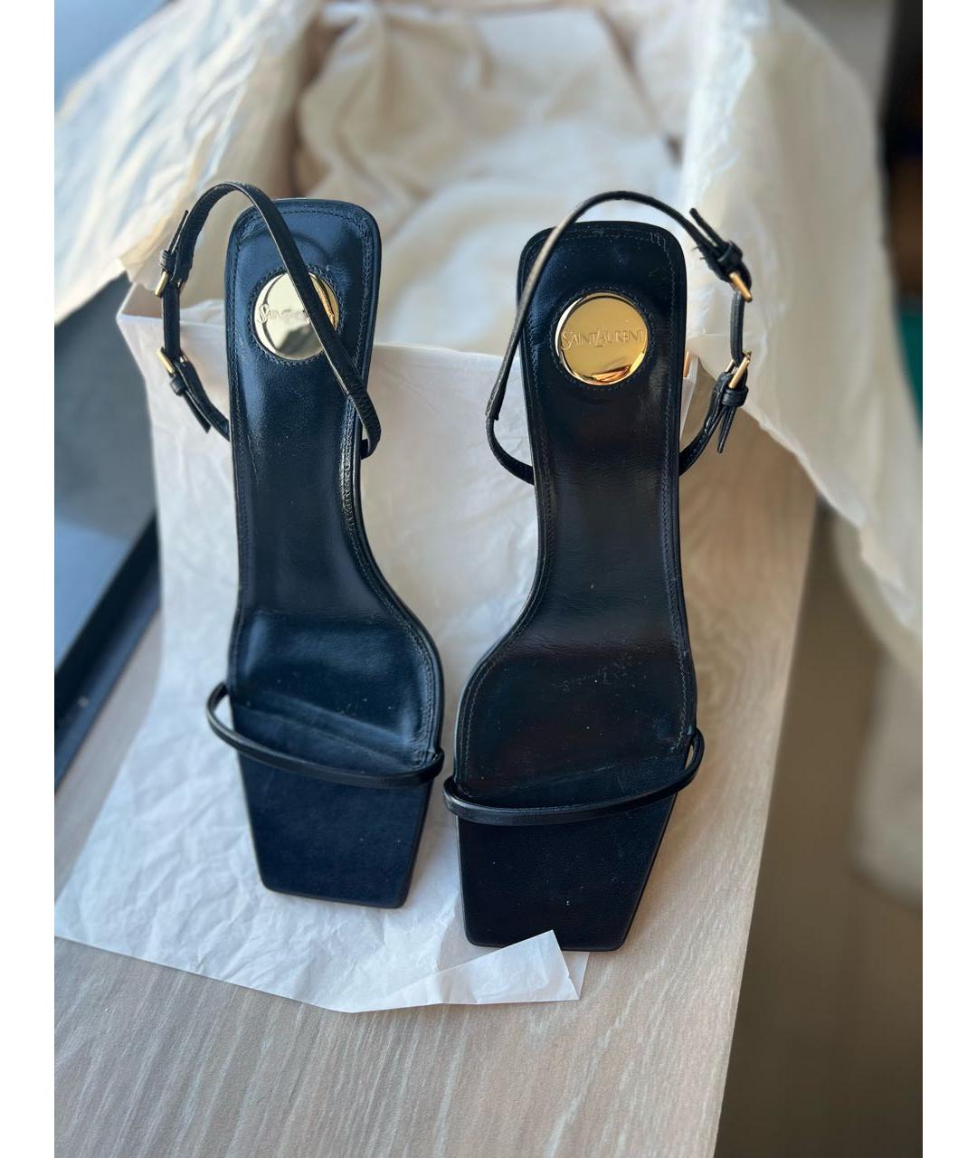 SAINT LAURENT Черные кожаные босоножки, фото 3