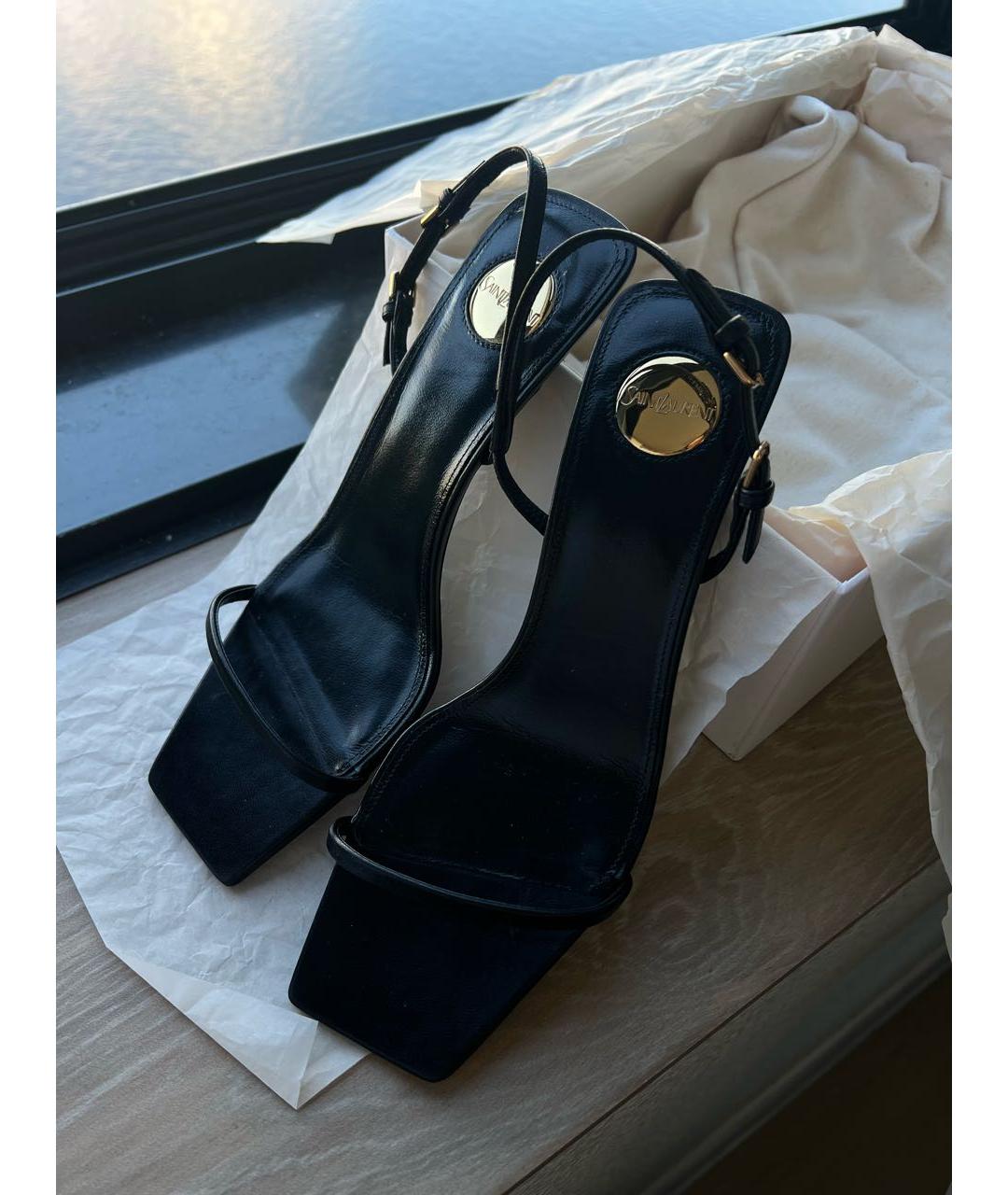 SAINT LAURENT Черные кожаные босоножки, фото 7