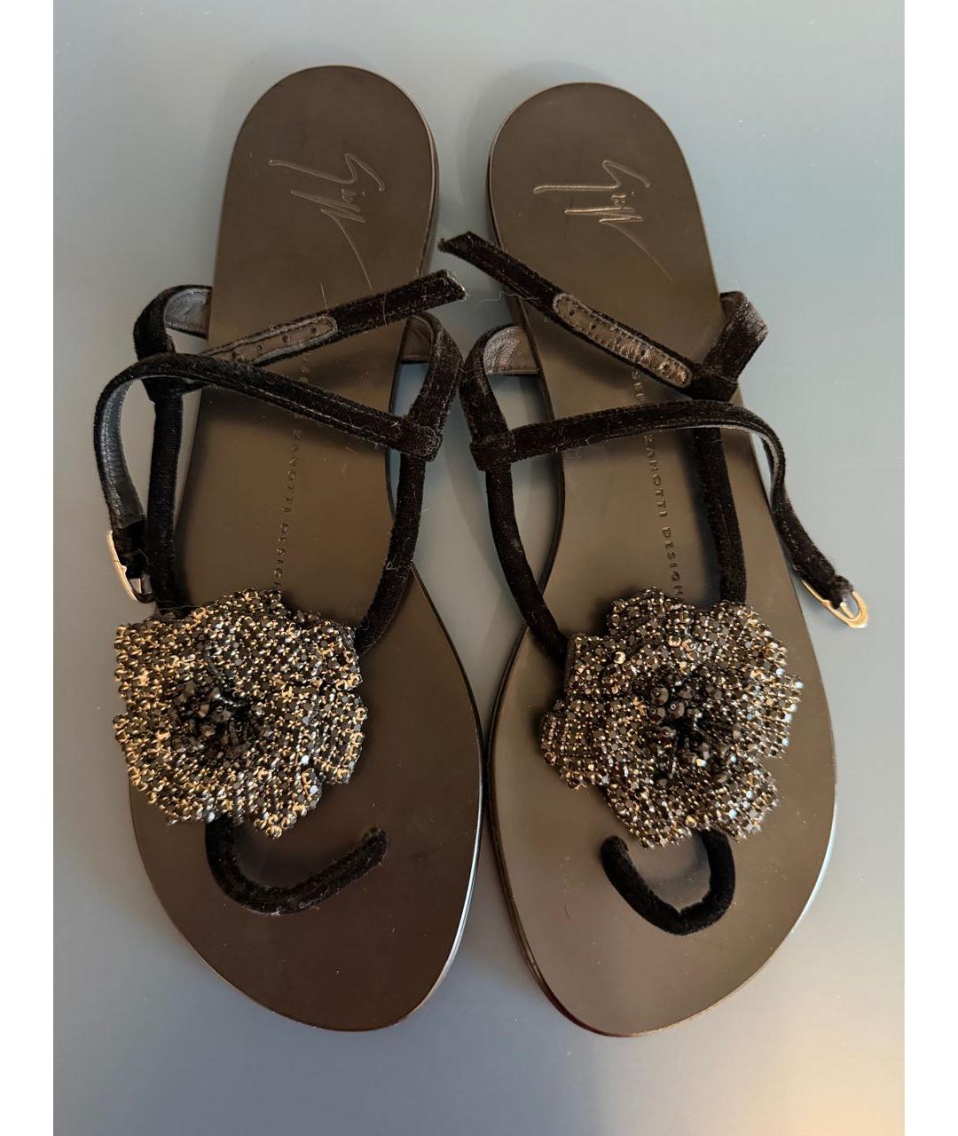 GIUSEPPE ZANOTTI DESIGN Черные бархатные босоножки, фото 2
