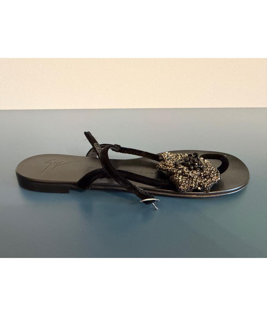 GIUSEPPE ZANOTTI DESIGN Черные бархатные босоножки, фото 6