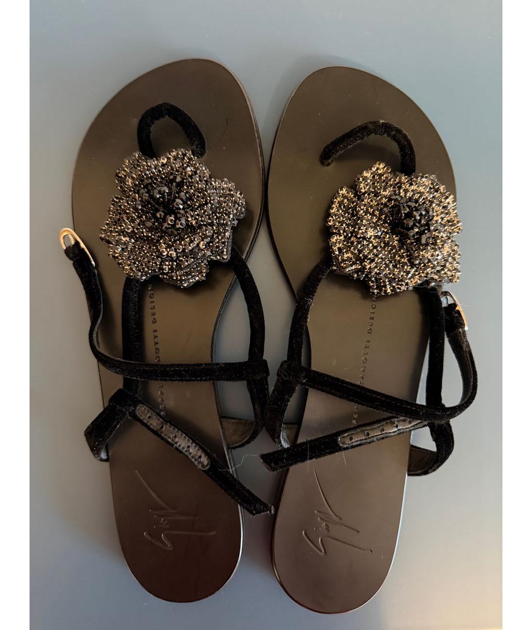 GIUSEPPE ZANOTTI DESIGN Черные бархатные босоножки, фото 3