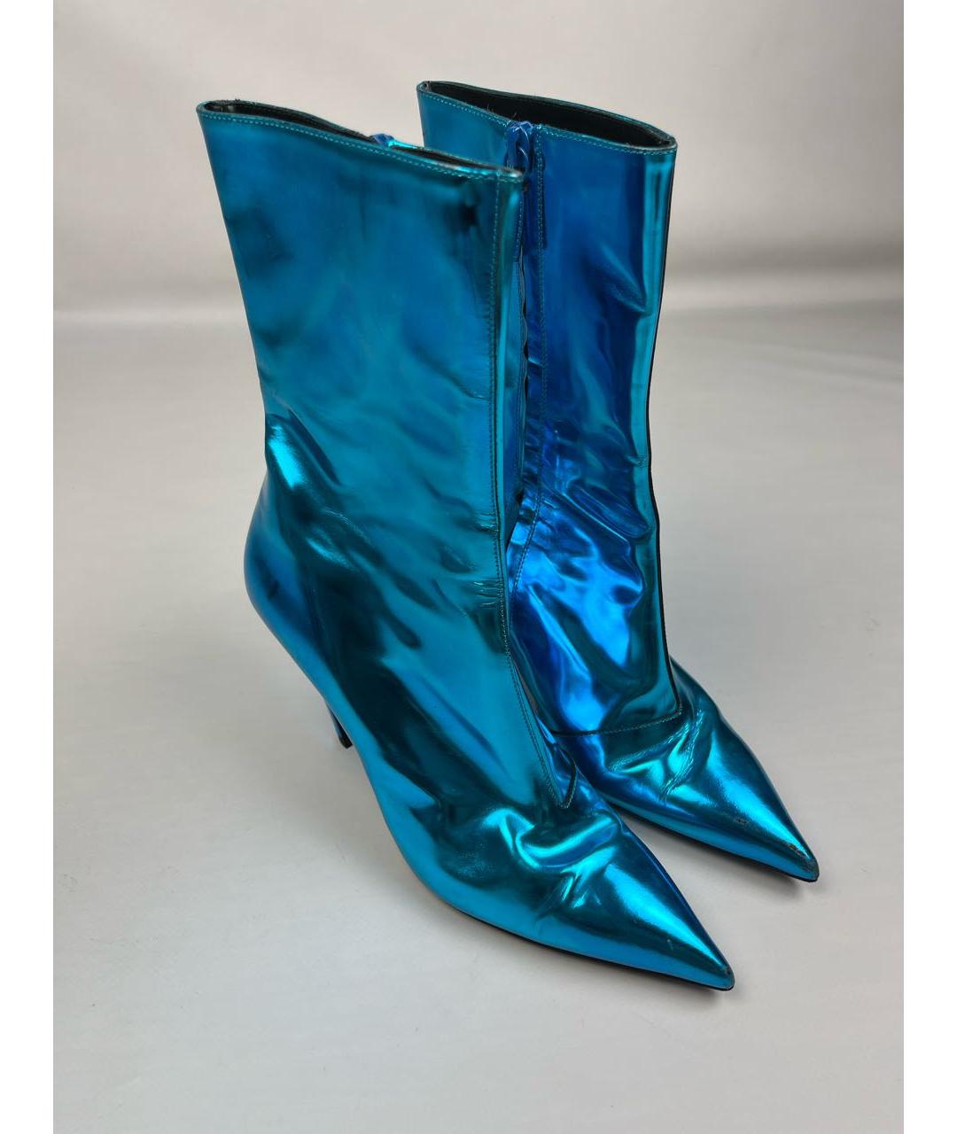BALENCIAGA Бирюзовые кожаные ботильоны, фото 4