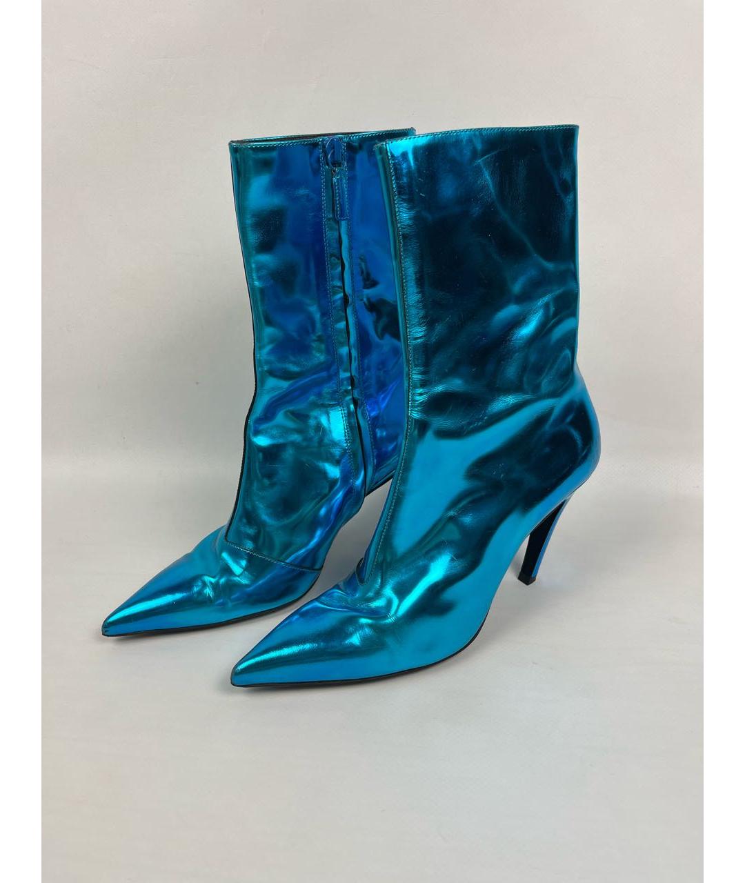 BALENCIAGA Бирюзовые кожаные ботильоны, фото 5