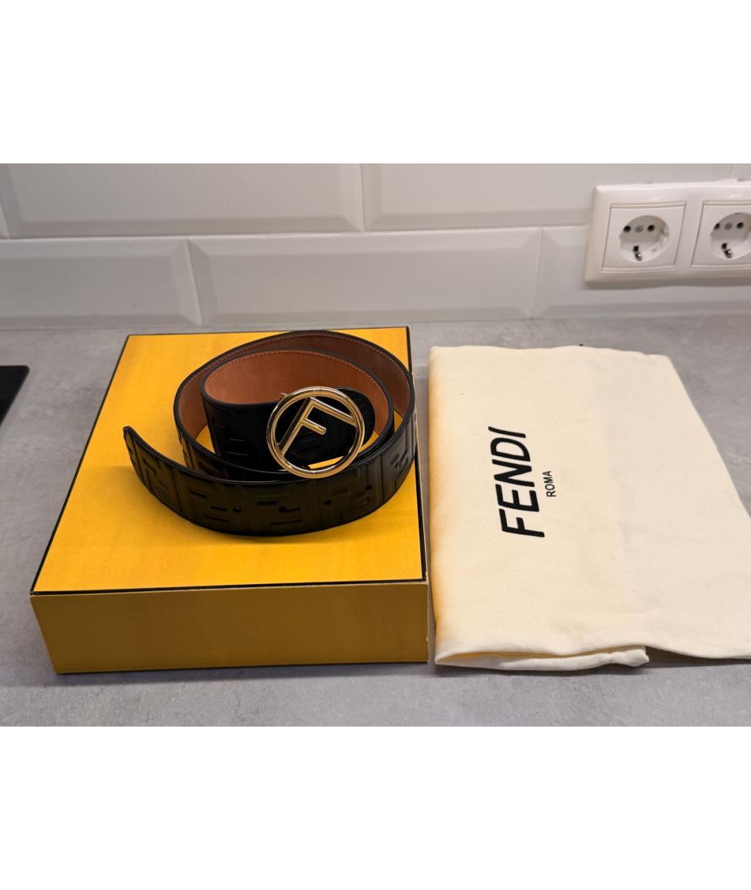 FENDI Черный кожаный ремень, фото 5