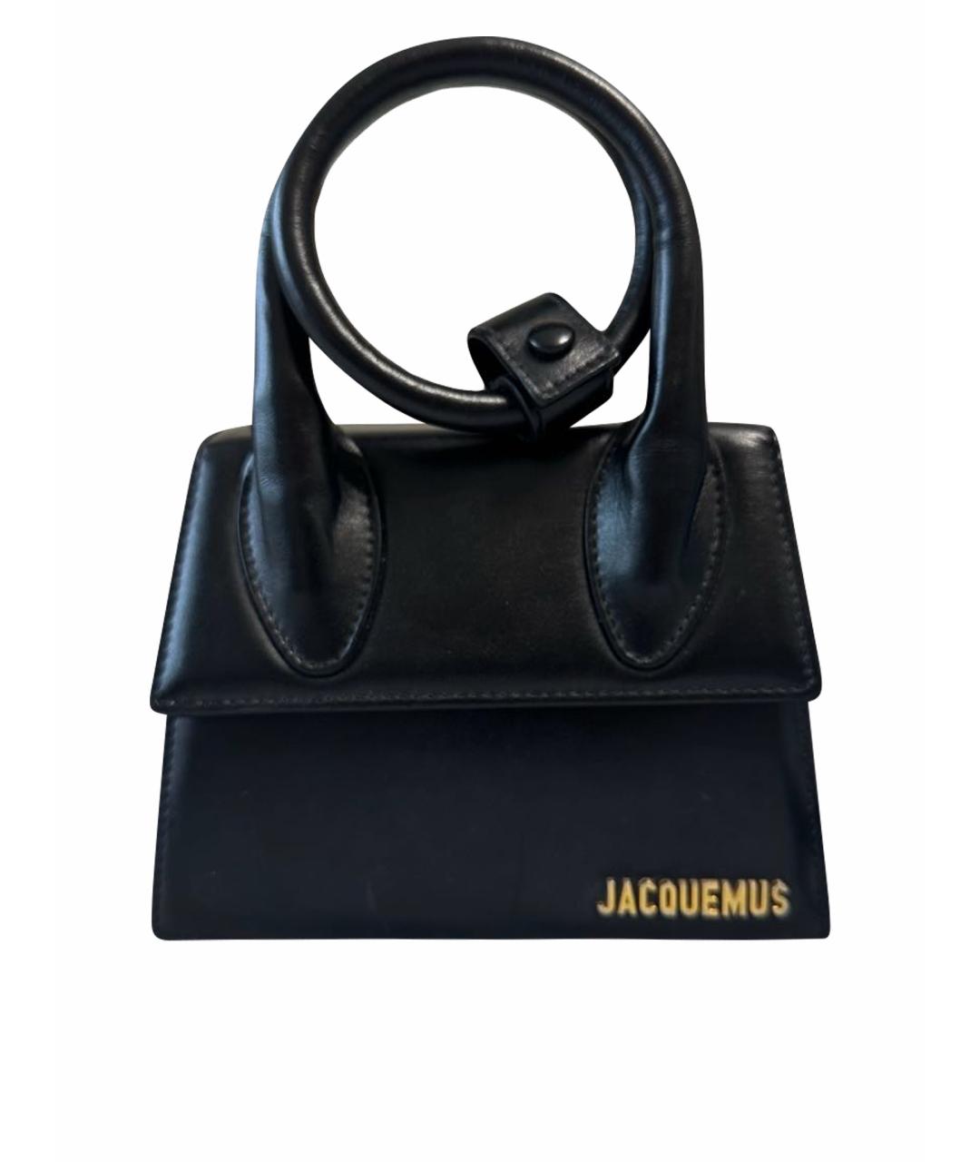 JACQUEMUS Черная кожаная сумка с короткими ручками, фото 1