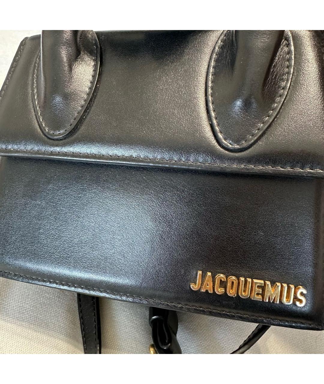 JACQUEMUS Черная кожаная сумка с короткими ручками, фото 7