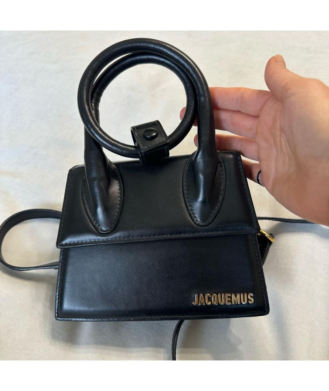 JACQUEMUS Черная кожаная сумка с короткими ручками, фото 2