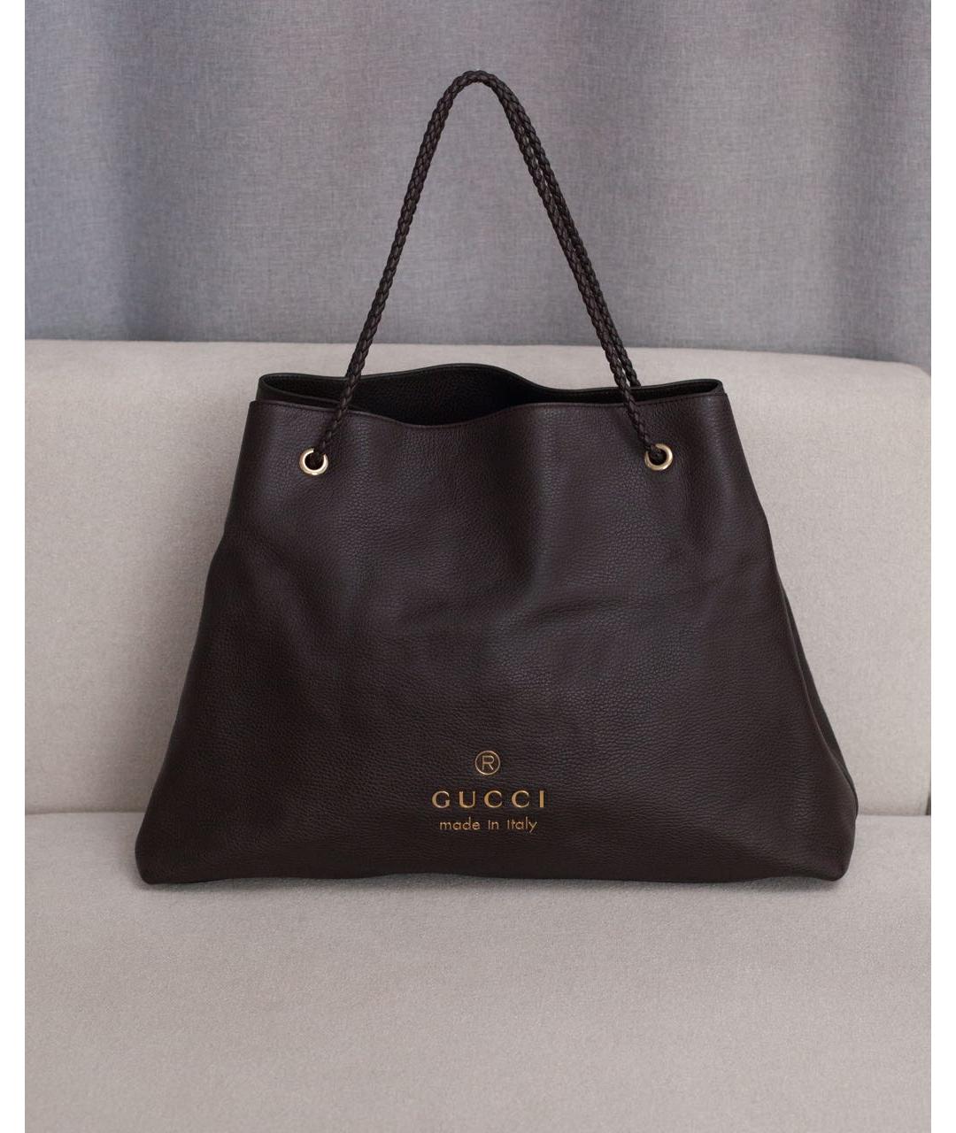 GUCCI Коричневая кожаная сумка тоут, фото 9