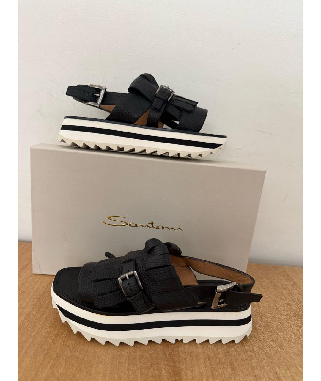 SANTONI Черные кожаные босоножки, фото 2