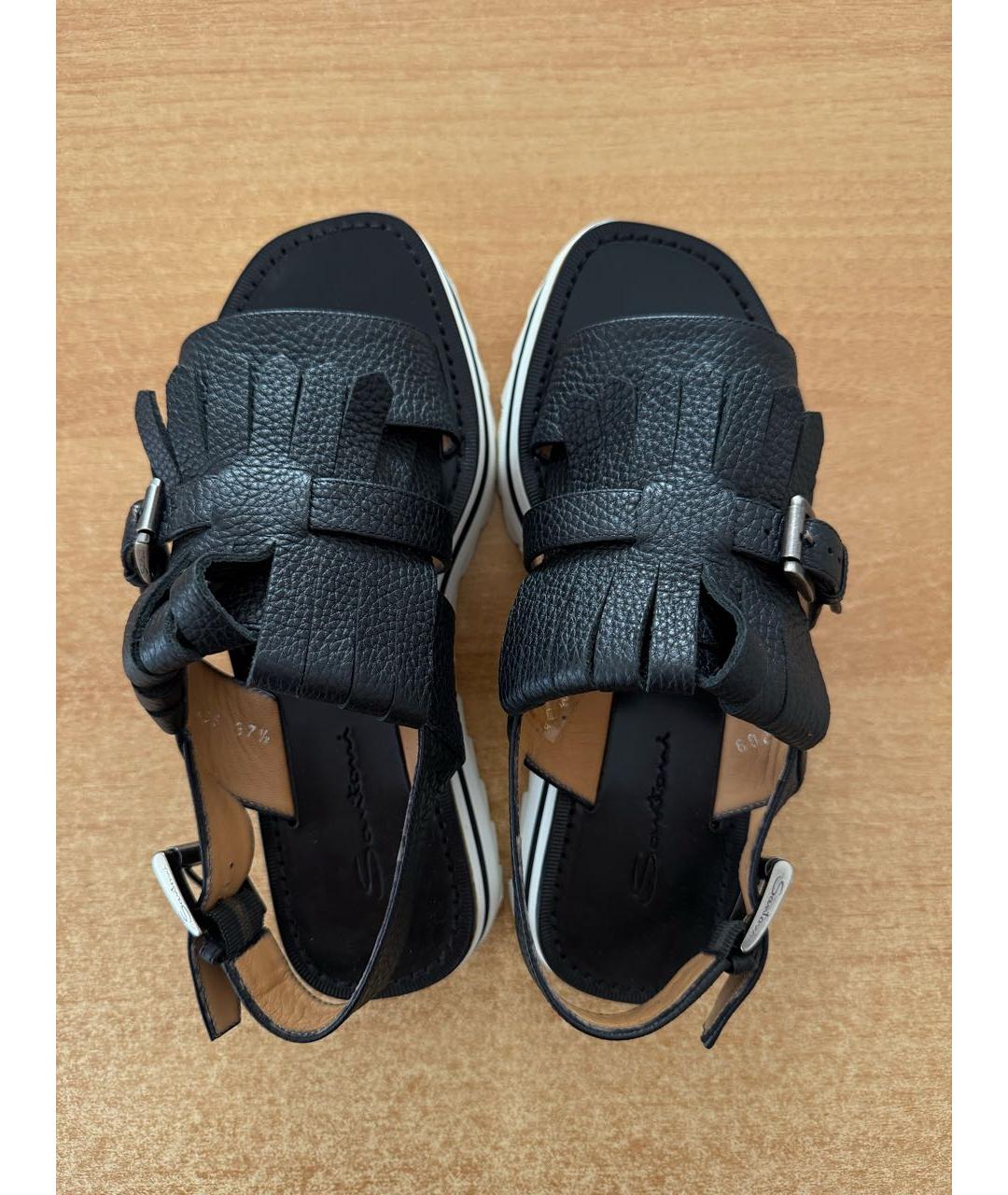 SANTONI Черные кожаные босоножки, фото 6