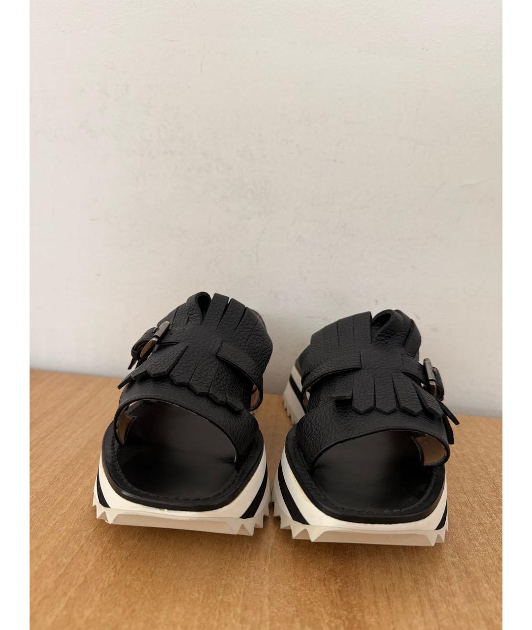 SANTONI Черные кожаные босоножки, фото 4