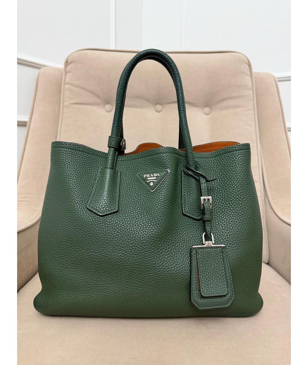 PRADA Зеленая кожаная сумка тоут, фото 8