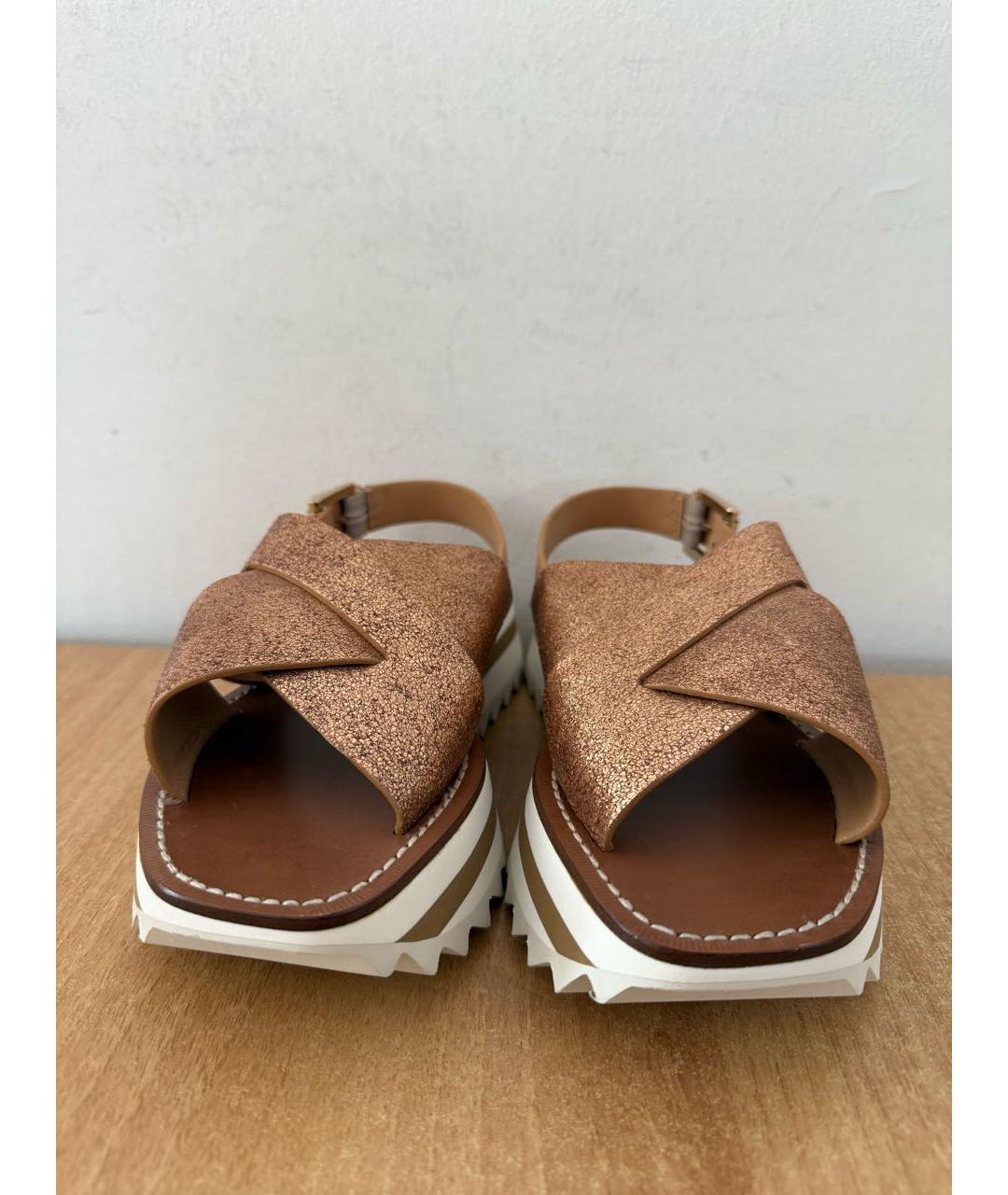 SANTONI Золотые кожаные босоножки, фото 4